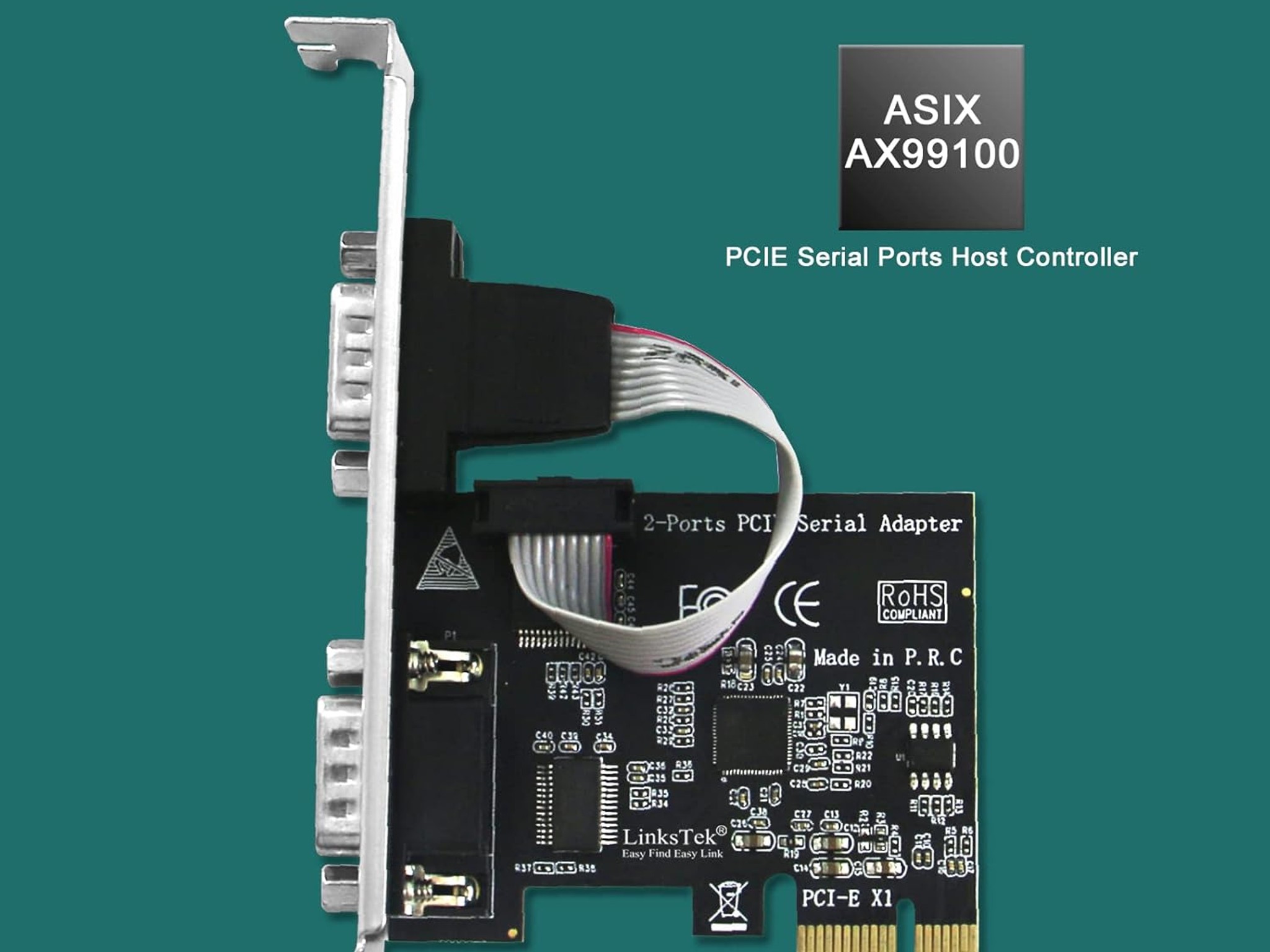 2-Port PCI Express RS-232 DB9 Serial Port Card PCIE RS232 Card, PCIE Serial DB9 Port Card (PCIE-SE2)