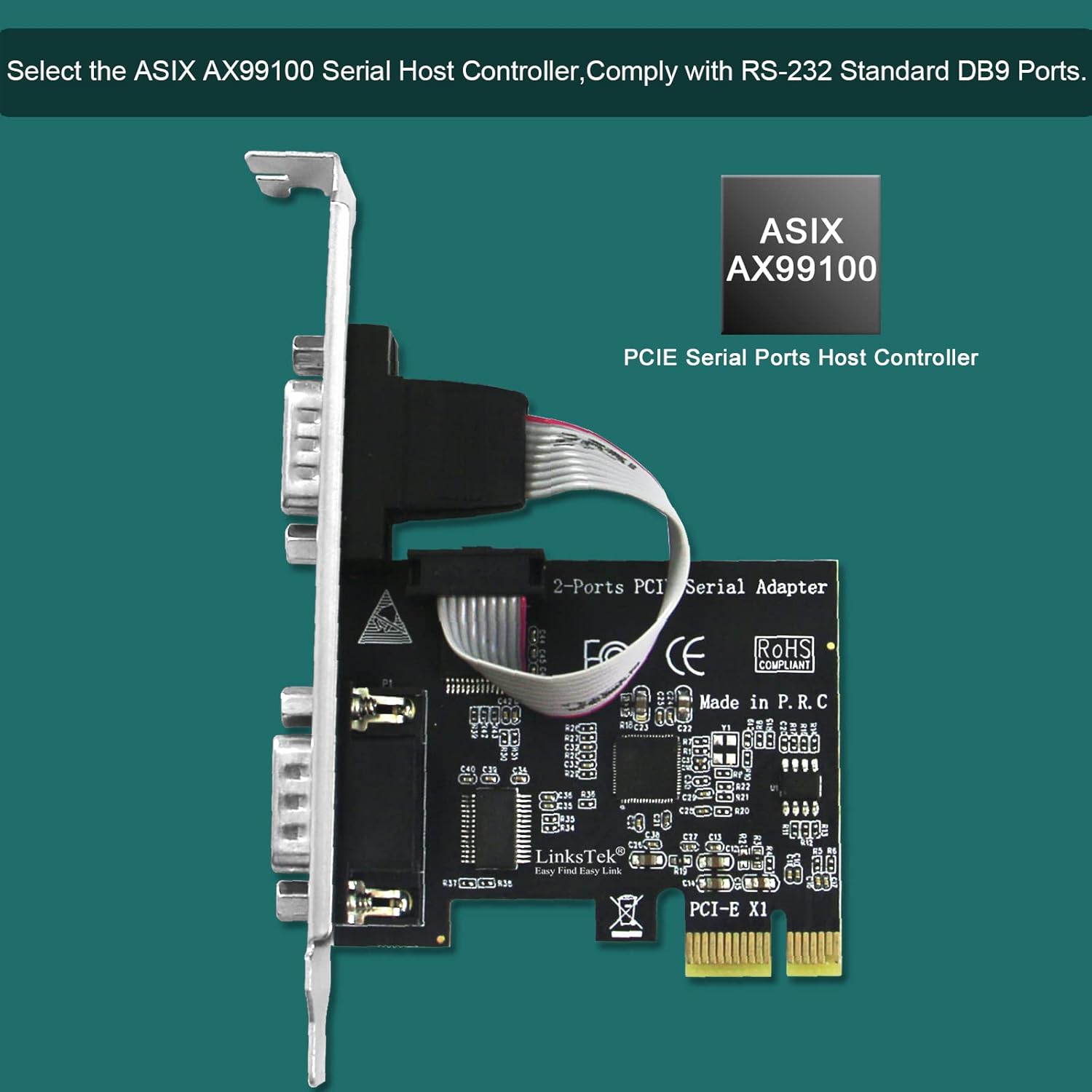 2-Port PCI Express RS-232 DB9 Serial Port Card PCIE RS232 Card, PCIE Serial DB9 Port Card (PCIE-SE2)