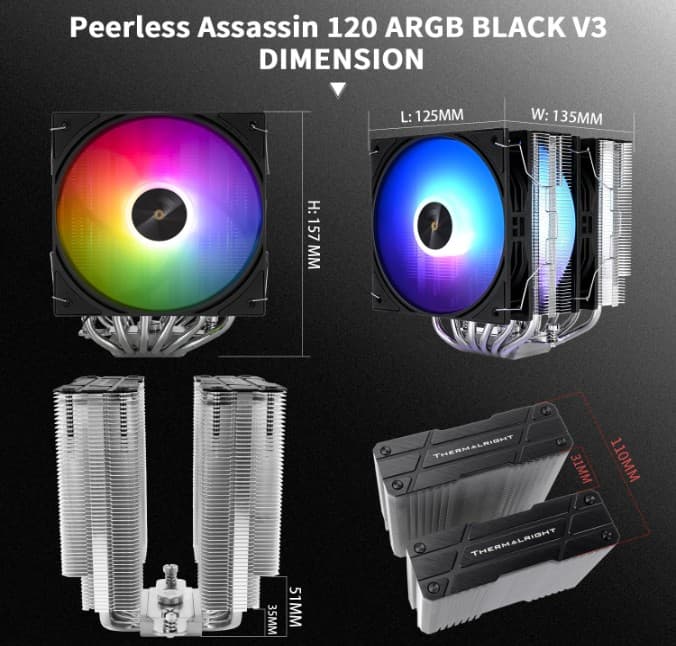 Thermalright Peerless Assassin 120 ARGB Black V3 CPU Air Cooler Dual TL-P12-S Fans for Intel and AMD