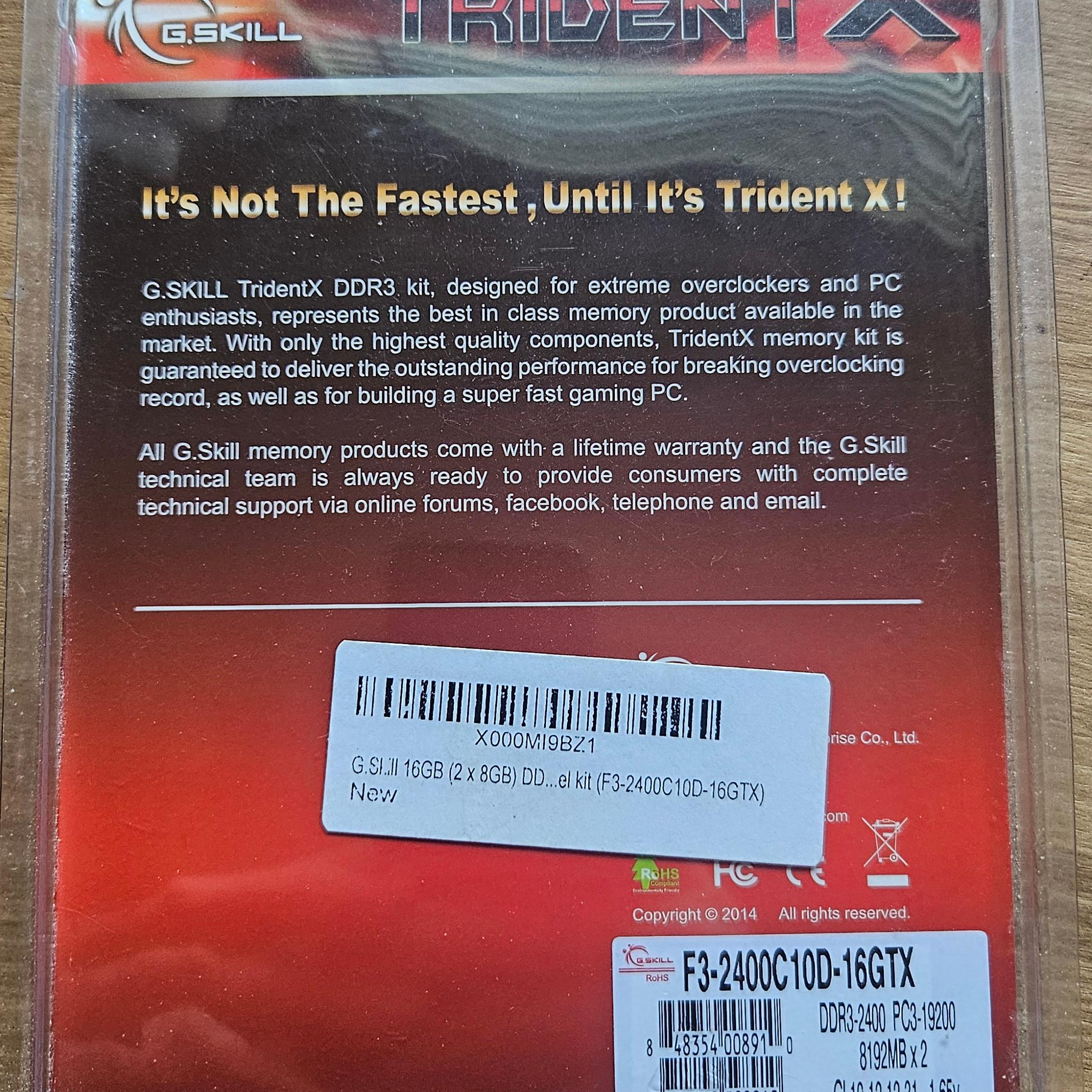 16GB G.Skill Trident X 2400MHz DDR3