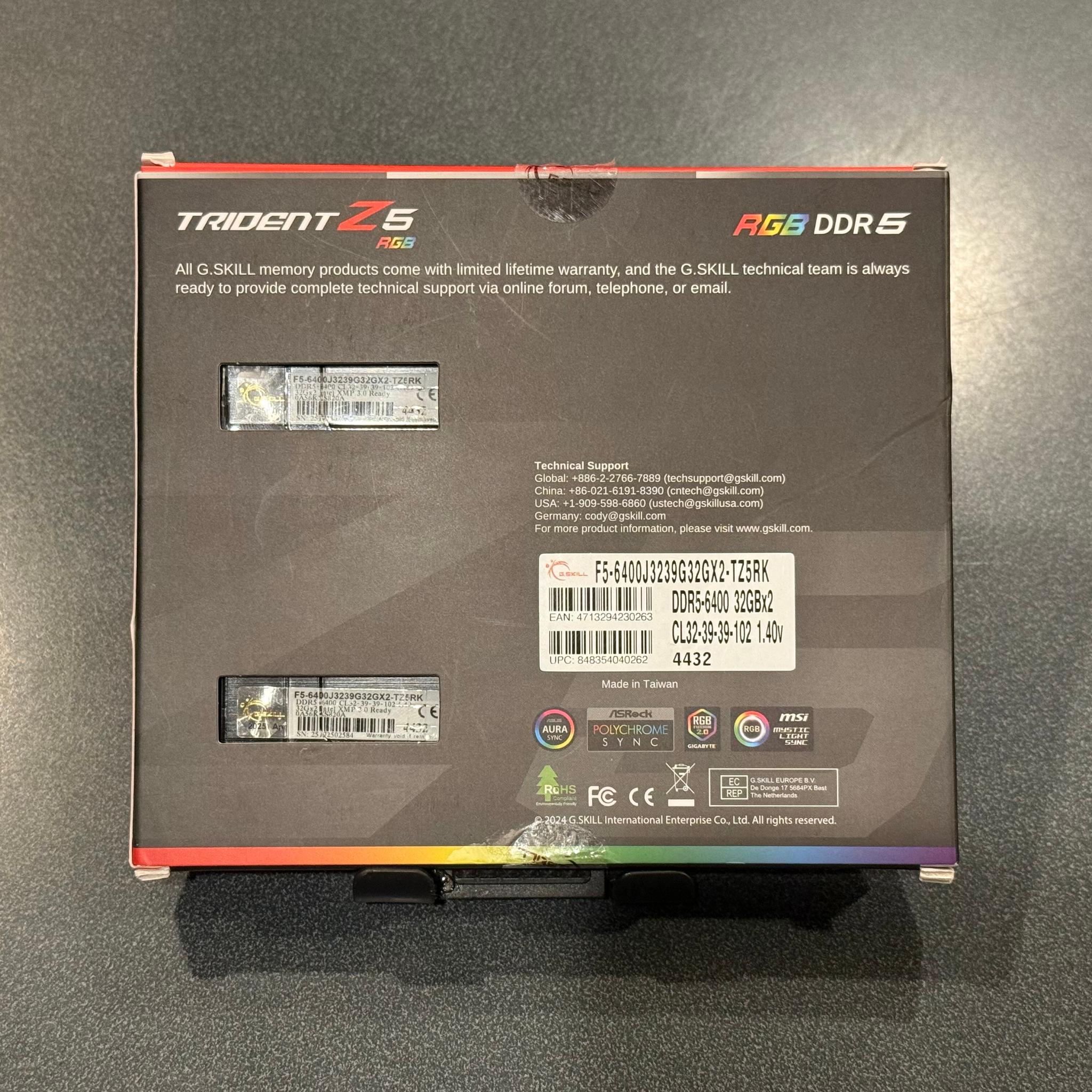 Tested 64GB 6400MHz CL32 Black G.Skill Trident Z5 RGB (2x32GB) DDR5 RAM
