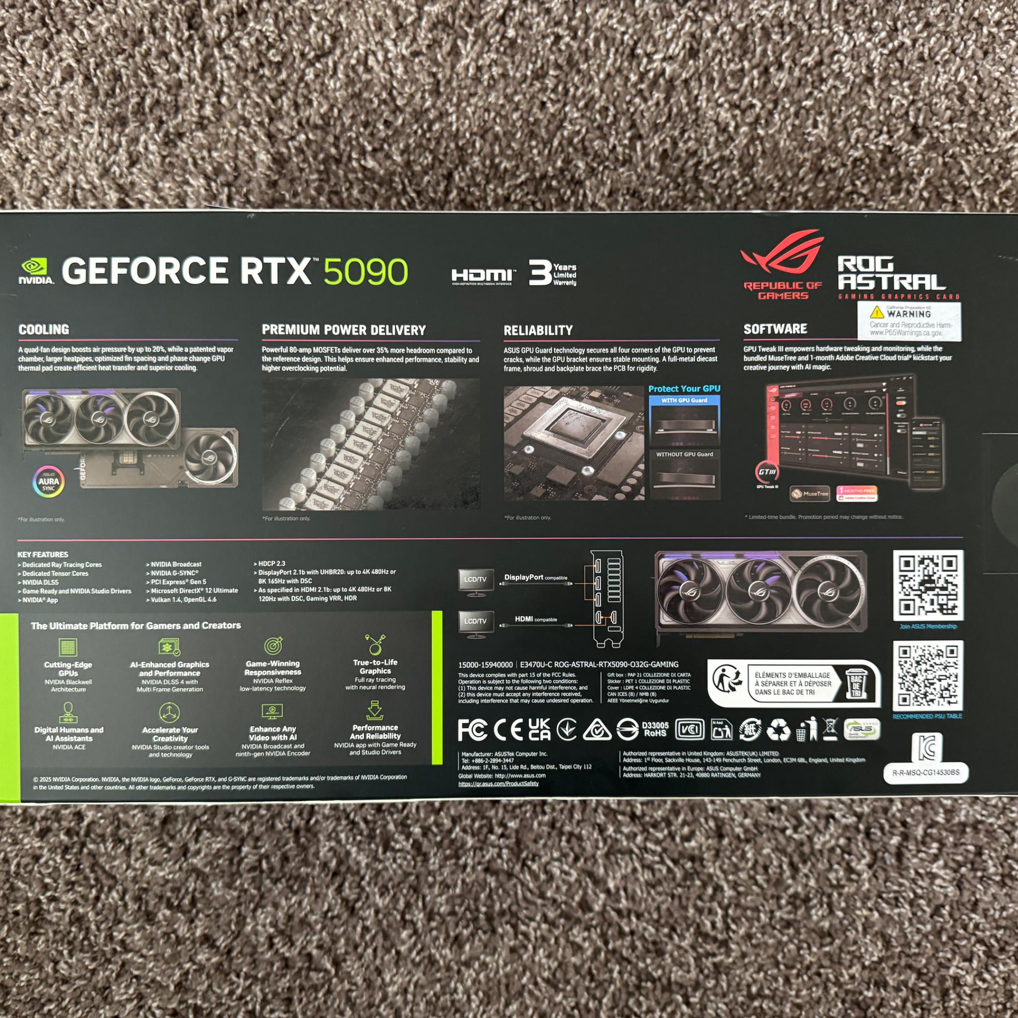 Nvidia Geforce Asus RTX 5090 Rog Astral OC 32GB GDDR7