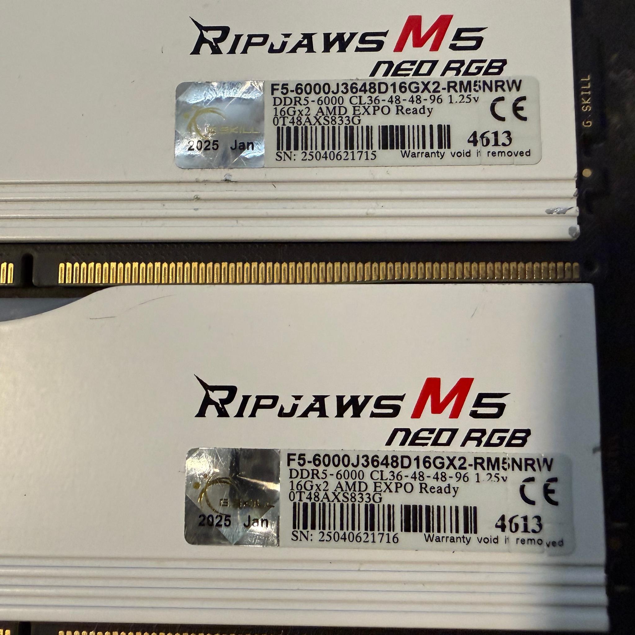 (WHITE) G. Skill RipJaws M5 neo RGB 32GB Kit (16x2) | DDR5 6000 CL36  EXPO/XMP AMD for Ryzen/Intel