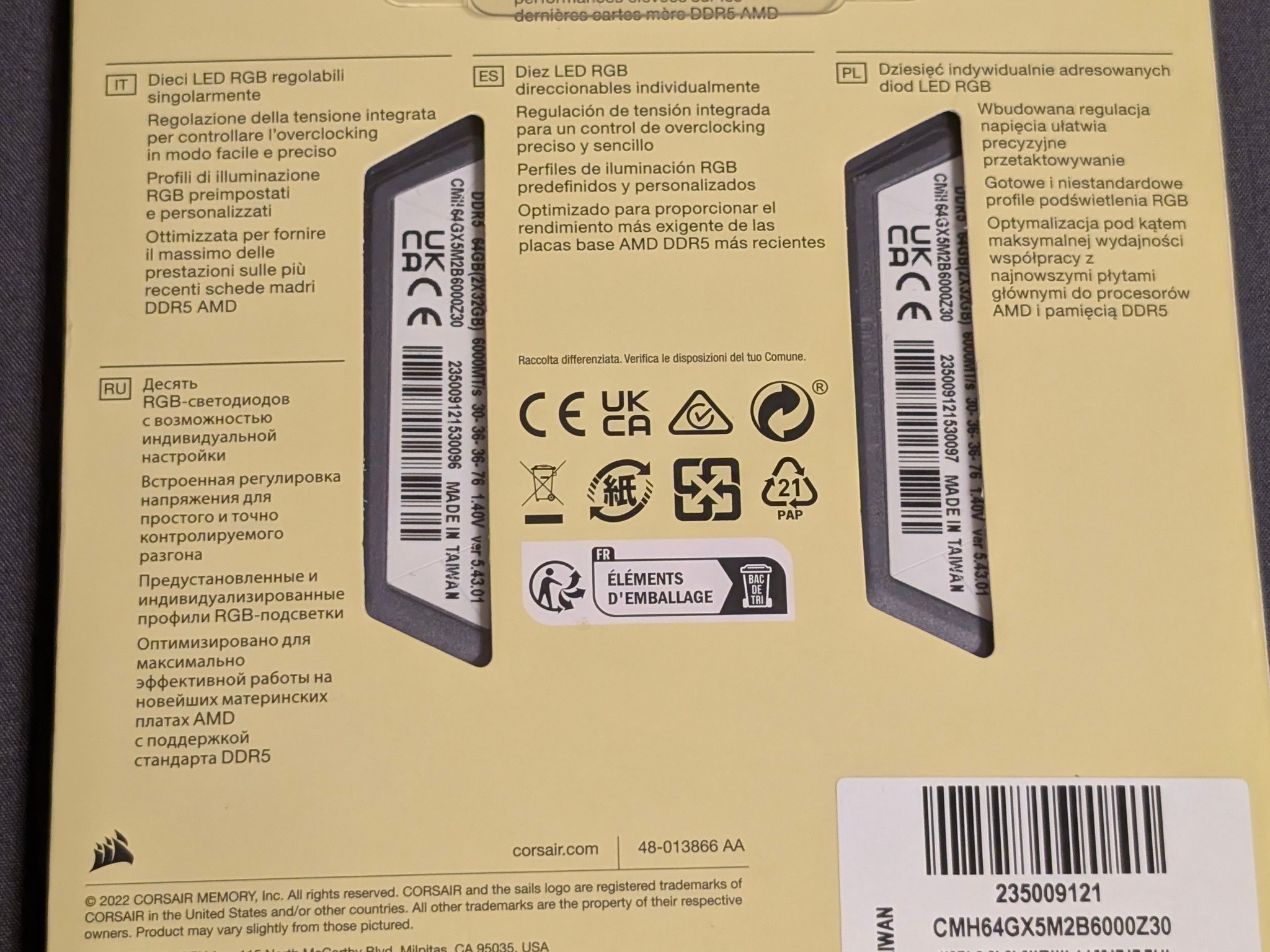 Vengeance RGB DDR5 Memory for AMD 64GB 6000Mhz CL30