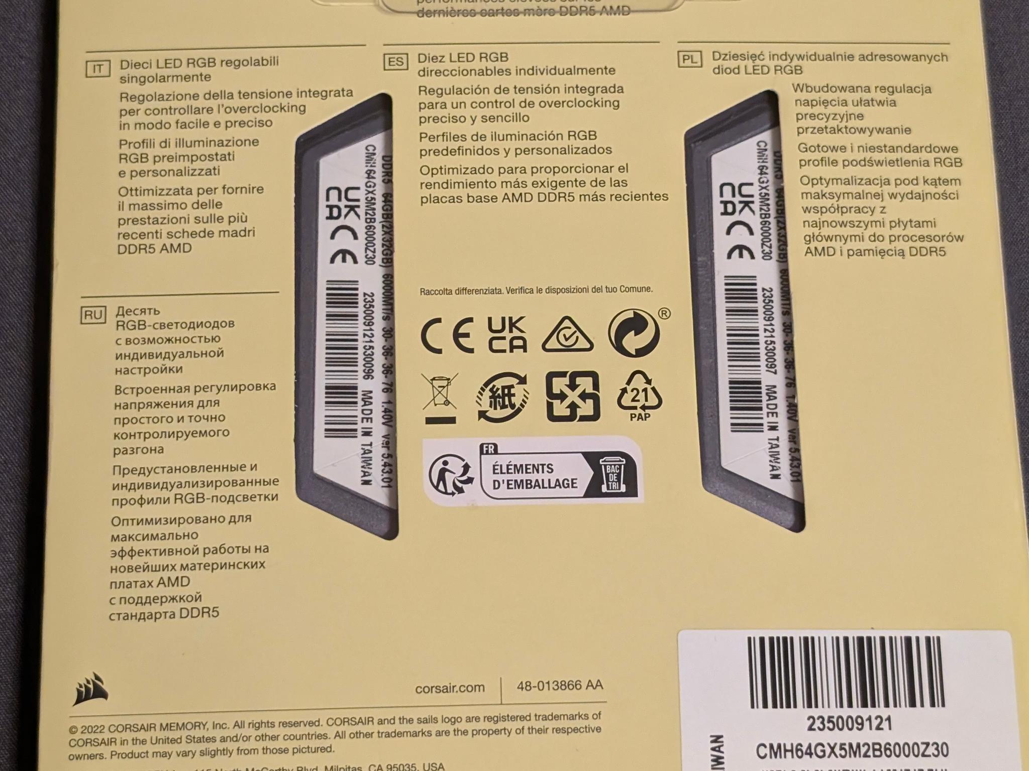 Vengeance RGB DDR5 Memory for AMD 64GB 6000Mhz CL30