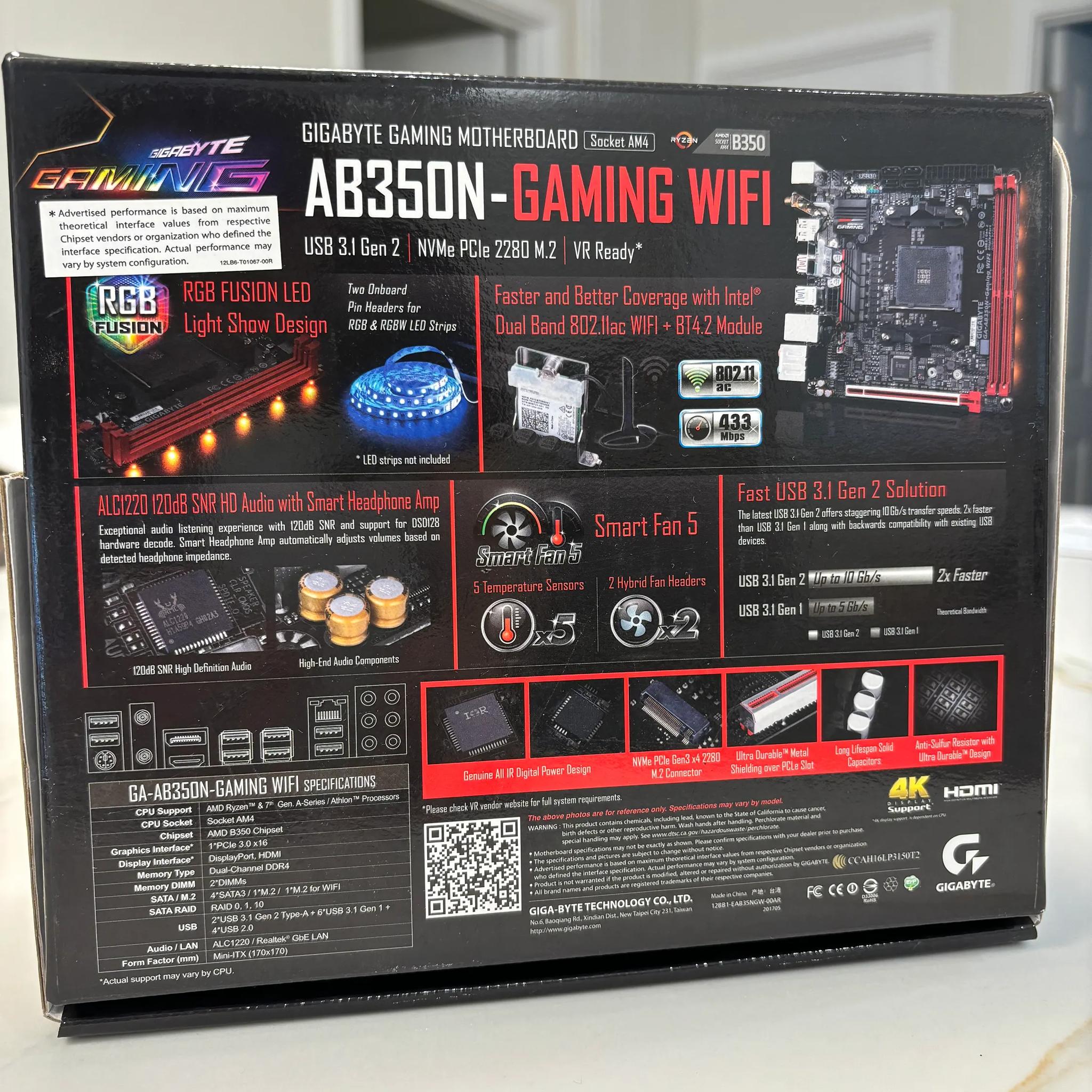 Gigabyte AB350N- Gaming Wifi AM4 mini ITX motherboard