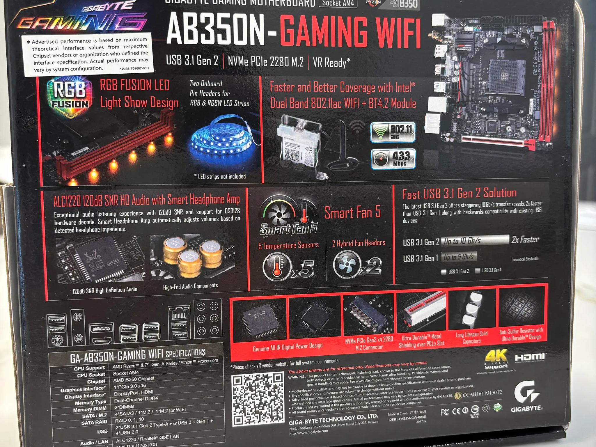 Gigabyte AB350N- Gaming Wifi AM4 mini ITX motherboard