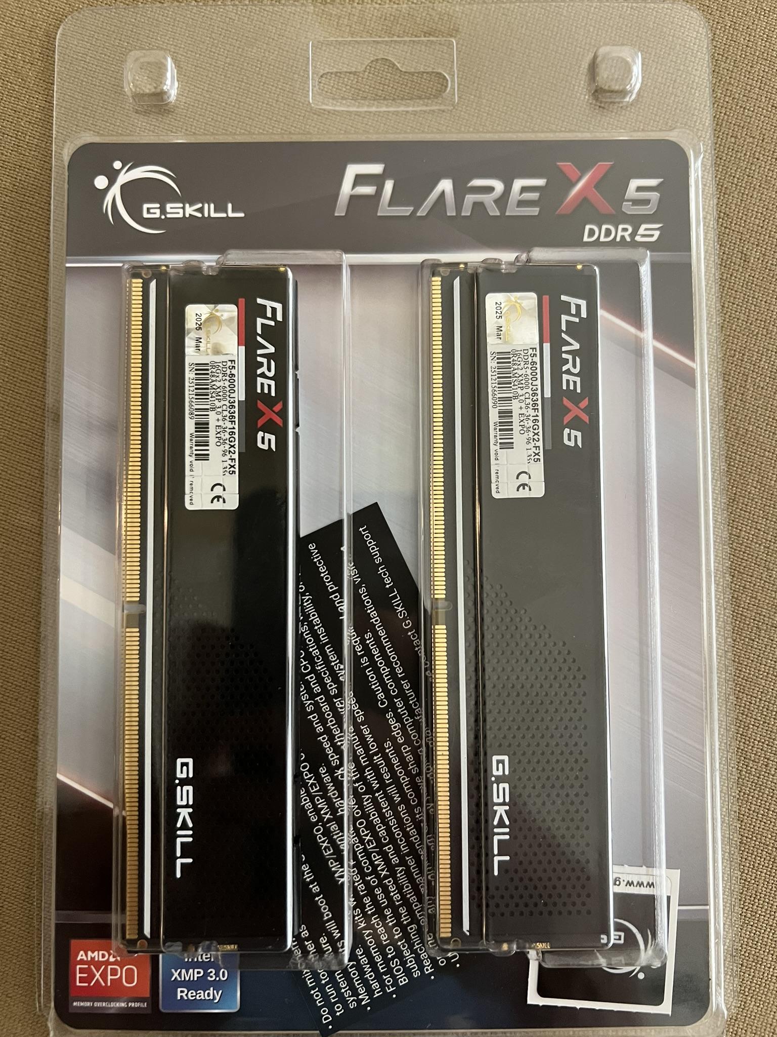 NEW G.Skill Flare X5 32GB (2 x 16GB) DDR5-6000 CL36
