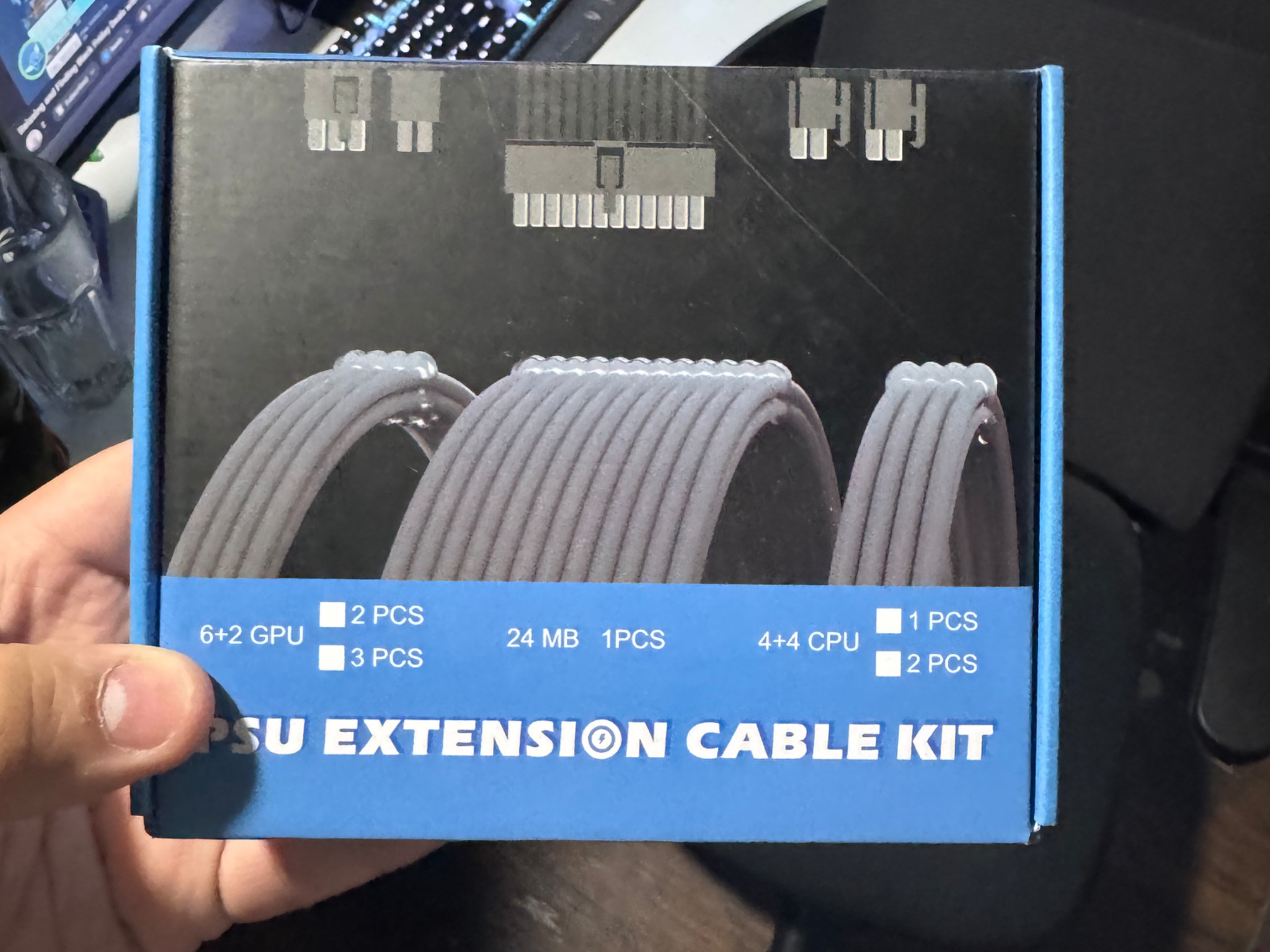 Brown and white psu cable extensions