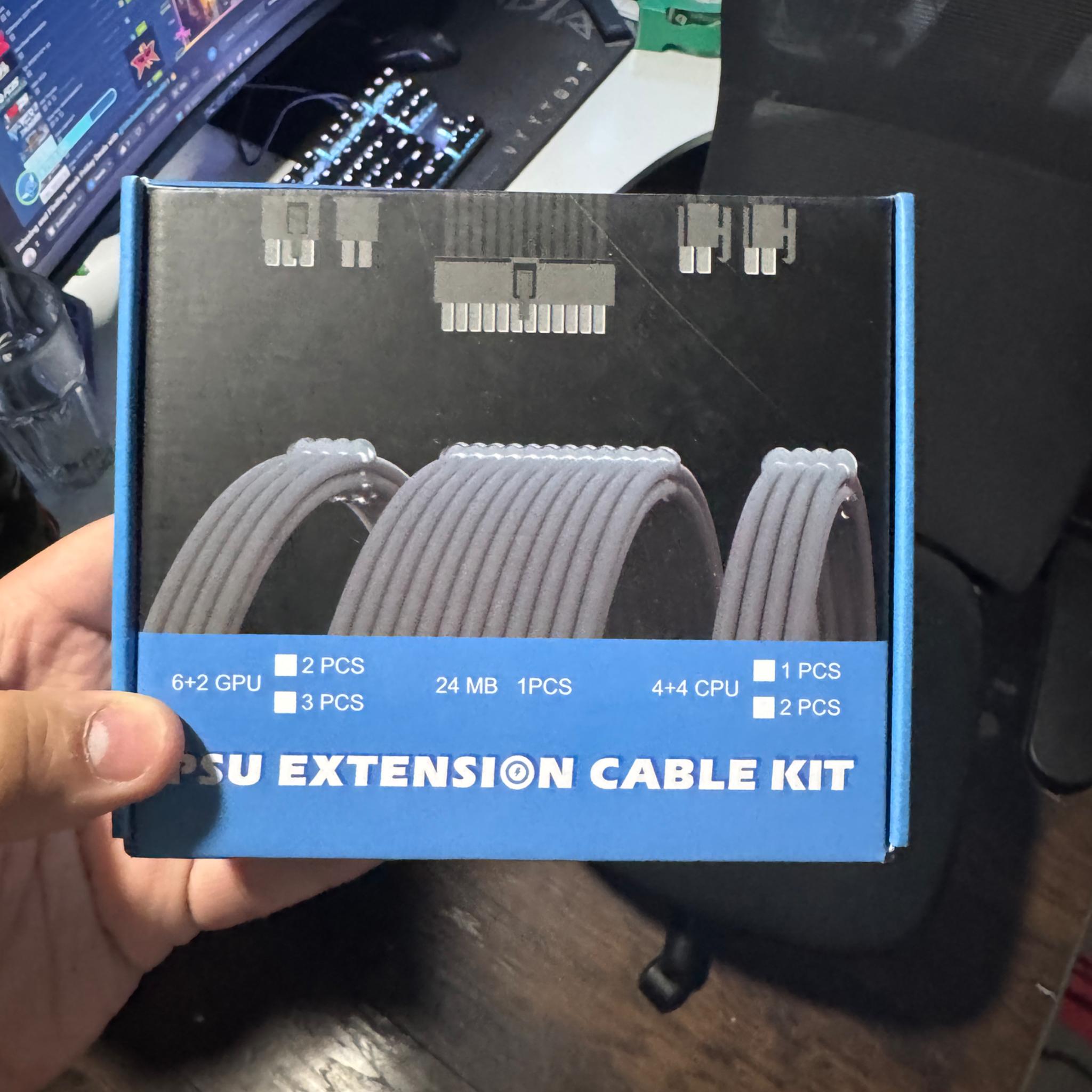 Brown and white psu cable extensions