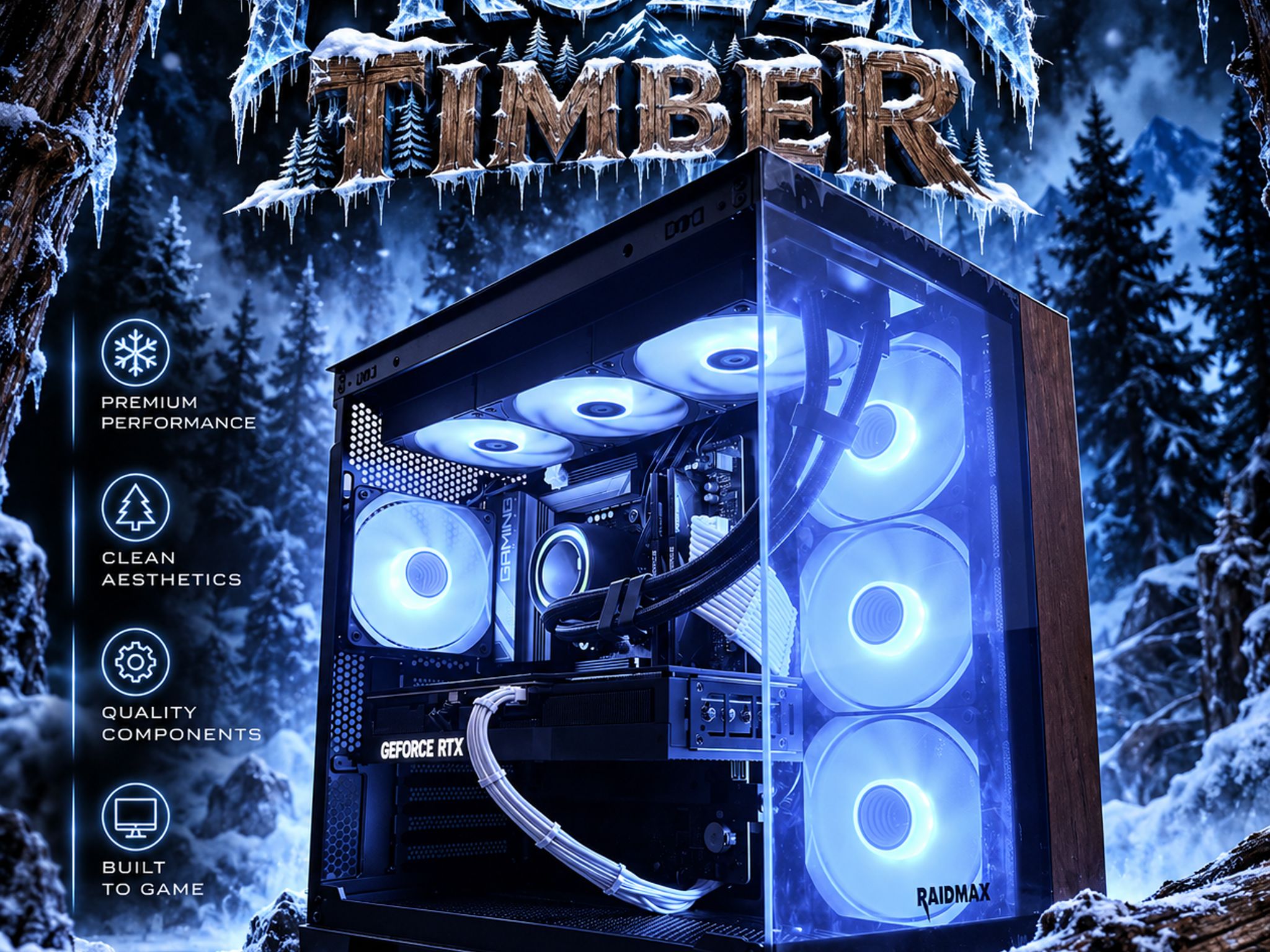 ⚫️"Frozen Timber"🌈| 4K Gaming | RTX 4080 16GB | Ryzen 7 7800X3D | 32GB DDR5 | 2TB SSD | Free Ship