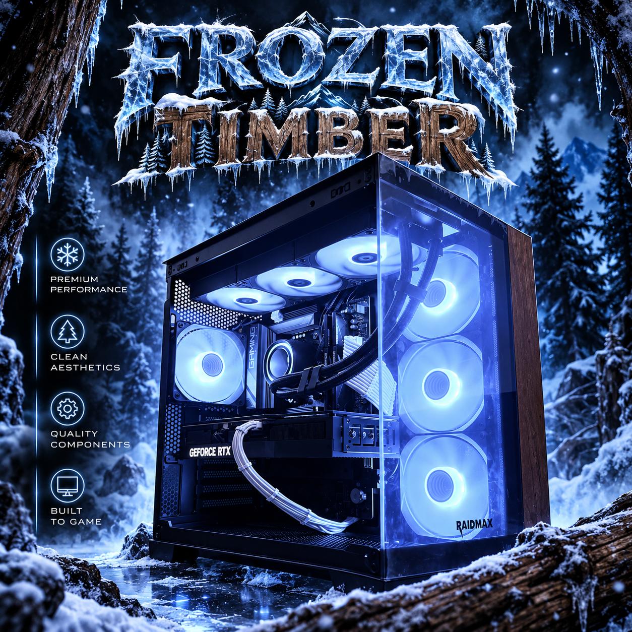 ⚫️"Frozen Timber"🌈| 4K Gaming | RTX 4080 16GB | Ryzen 7 7800X3D | 32GB DDR5 | 2TB SSD | Free Ship