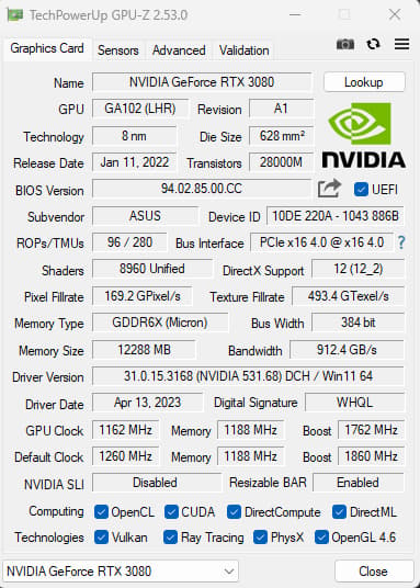 RTX 3080 12GB ASUS ROG Strix NVIDIA GeForce OC Edition