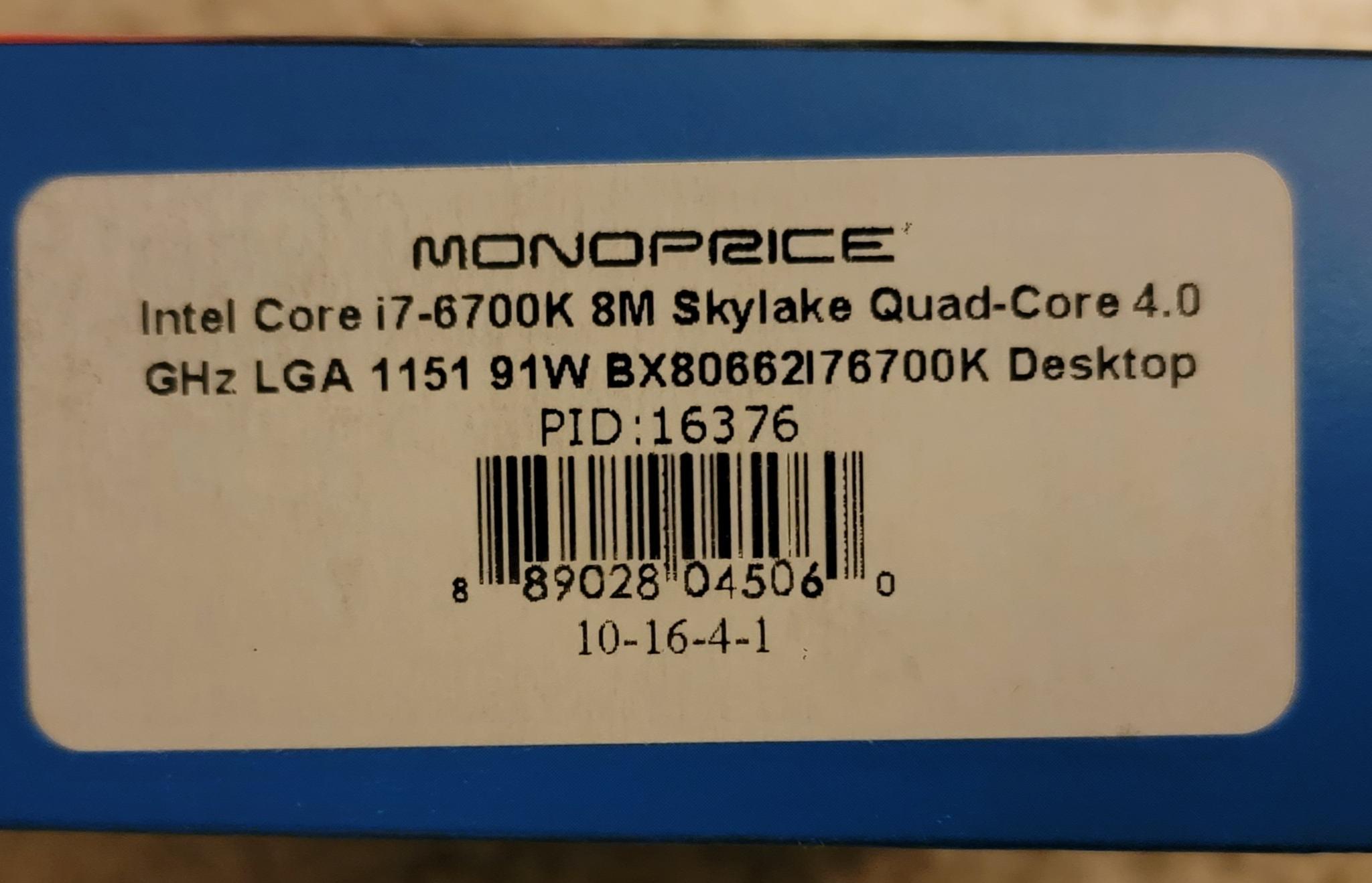 Intel Core i7-6700K LGA 1151 Quad-Core Processor With Original Box