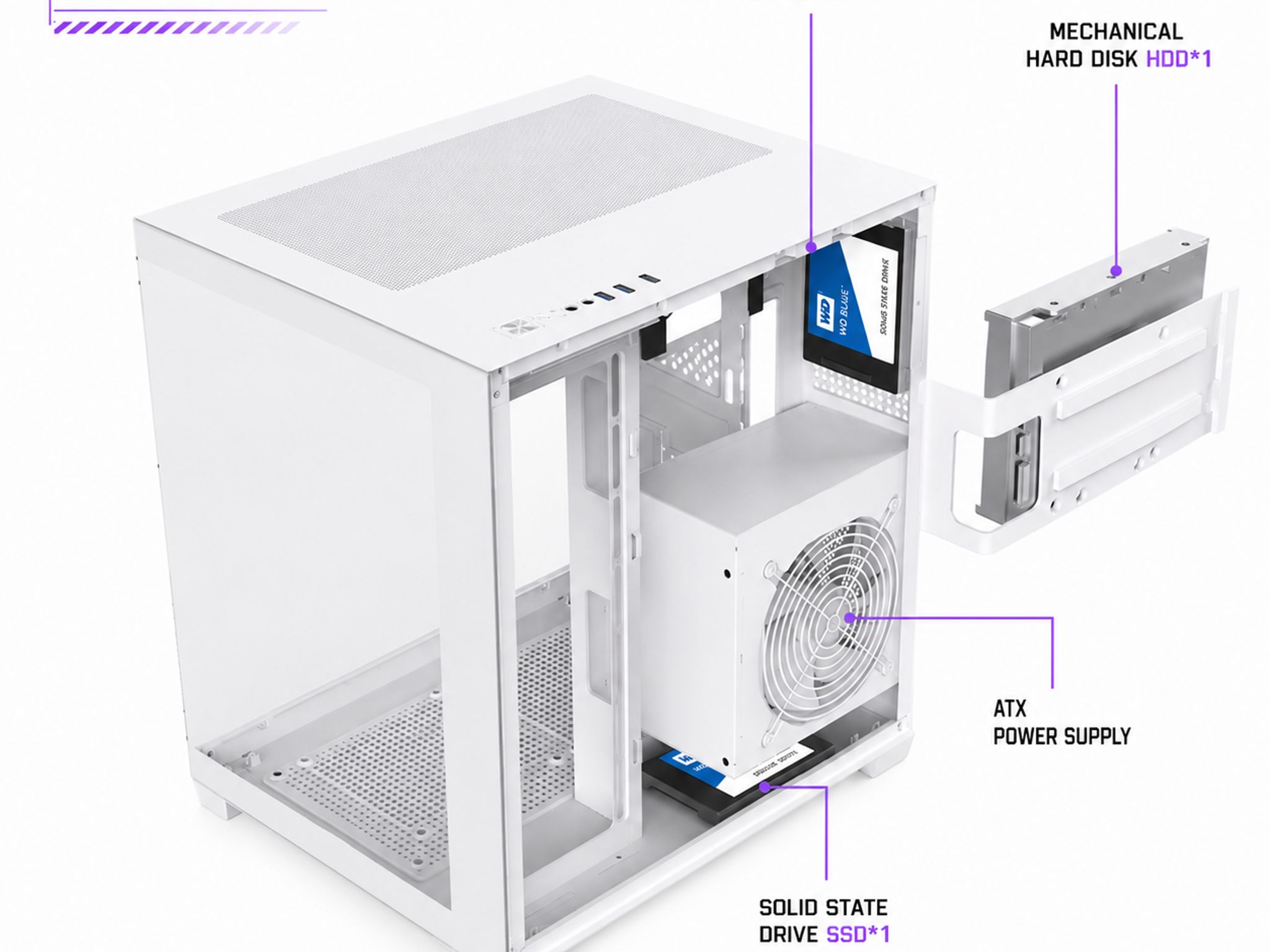 WHITE CUBEX ARGB GAMING PC MATX CASE – PANORAMIC TEMPERED GLASS
