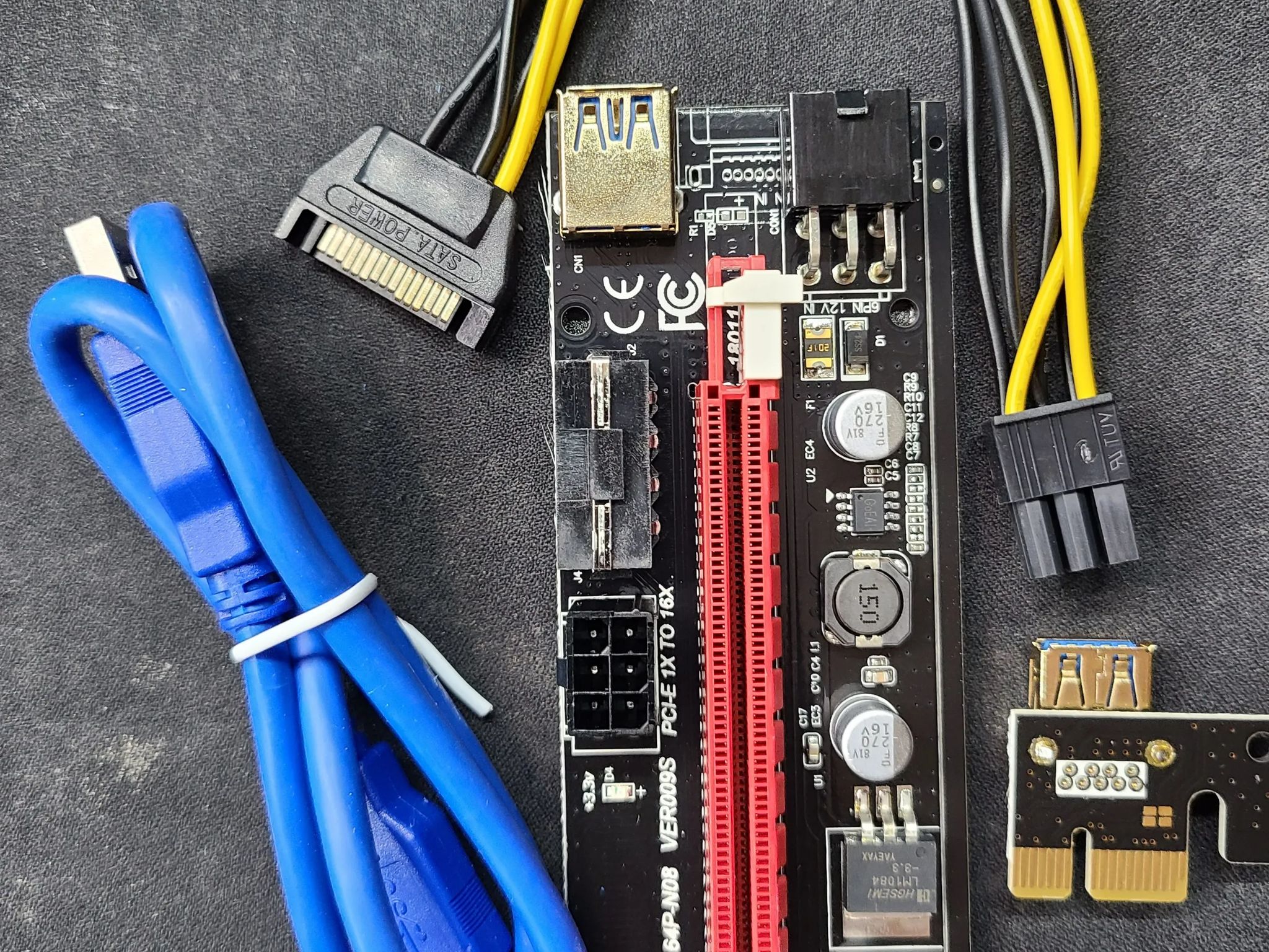 VER009S PCI-E Riser Card 009S PCI Express PCIE 1X to 16X Extender 1M 0.6M USB 3.0 Cable SATA to 6Pin