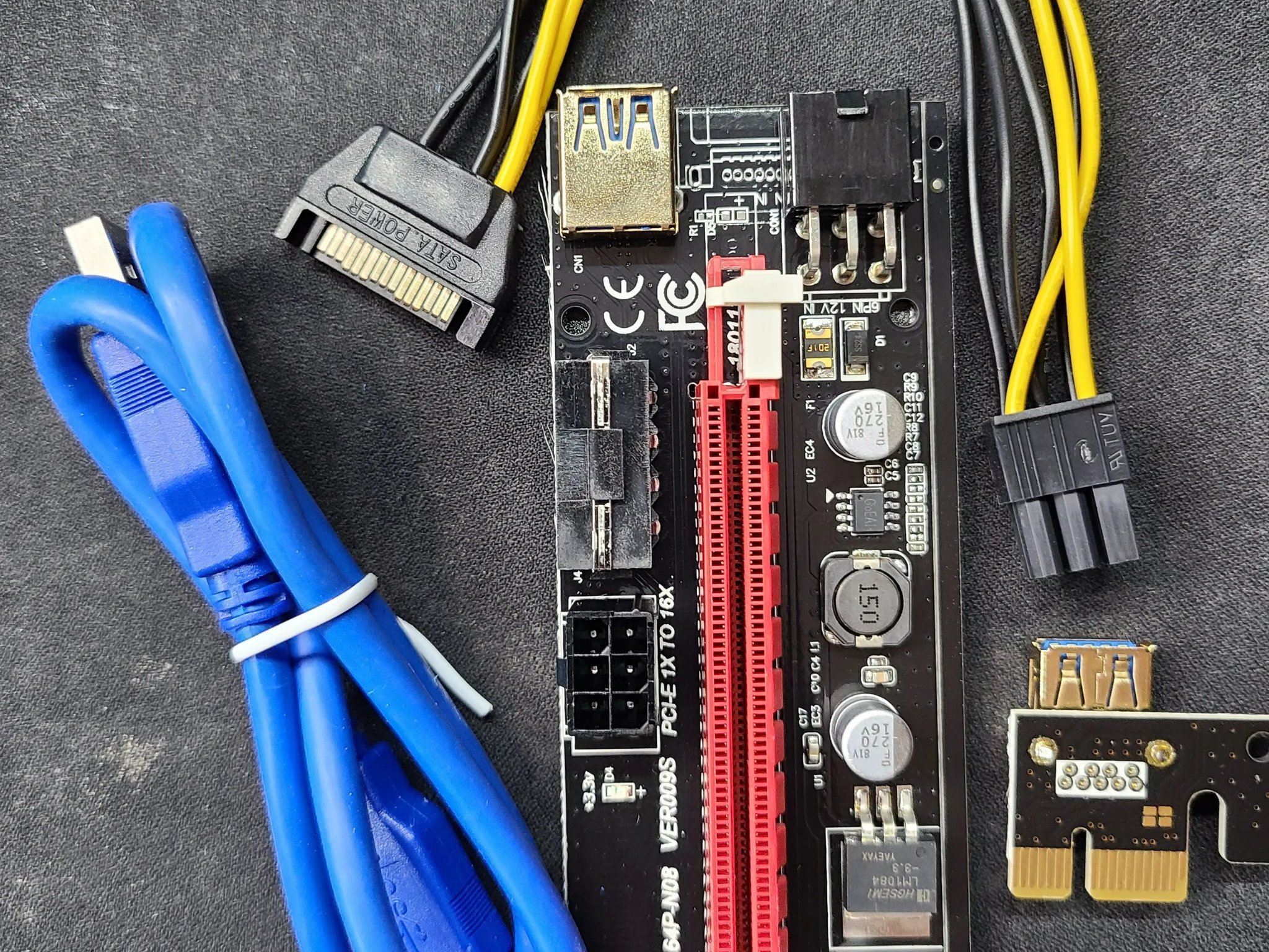 VER009S PCI-E Riser Card 009S PCI Express PCIE 1X to 16X Extender 1M 0.6M USB 3.0 Cable SATA to 6Pin