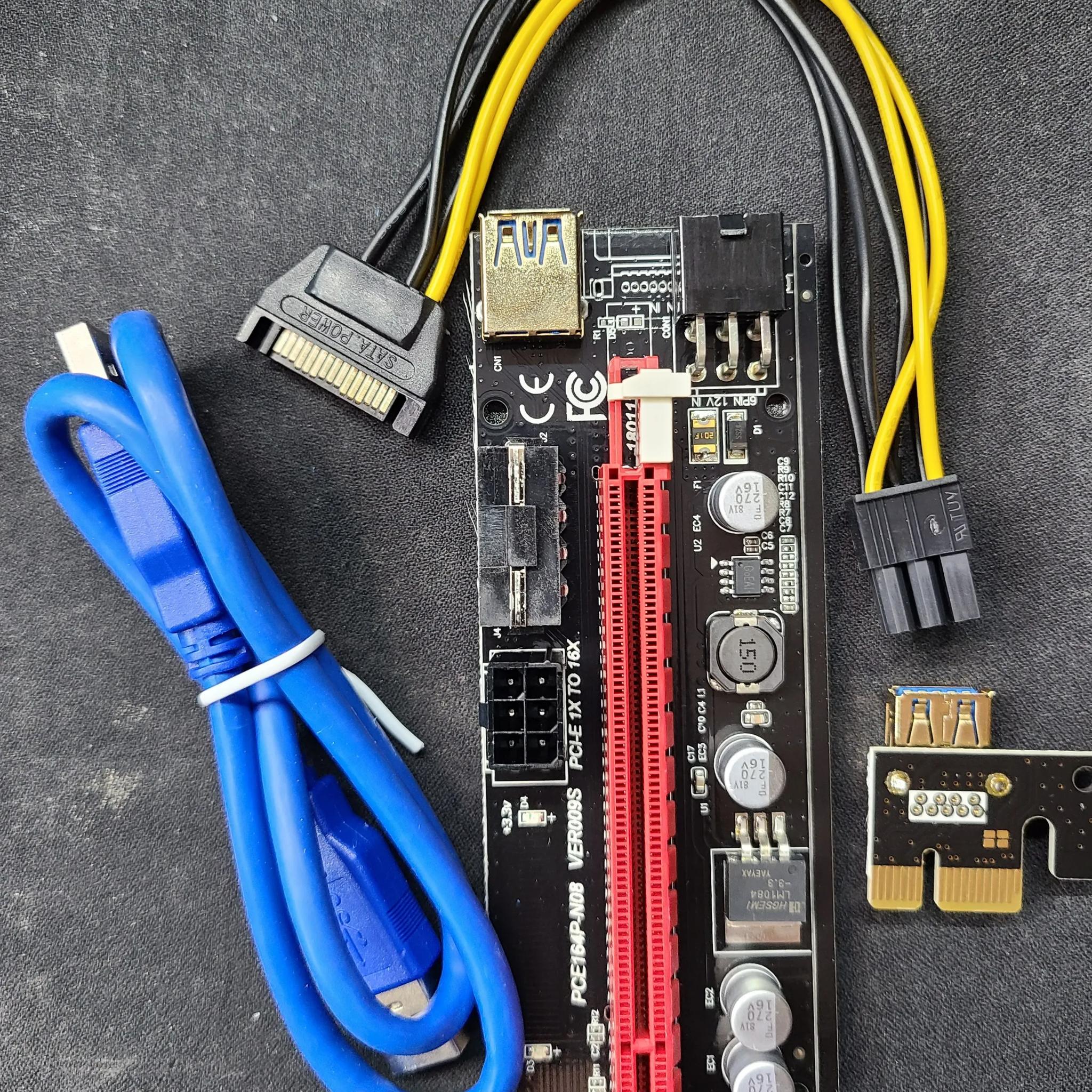 VER009S PCI-E Riser Card 009S PCI Express PCIE 1X to 16X Extender 1M 0.6M USB 3.0 Cable SATA to 6Pin