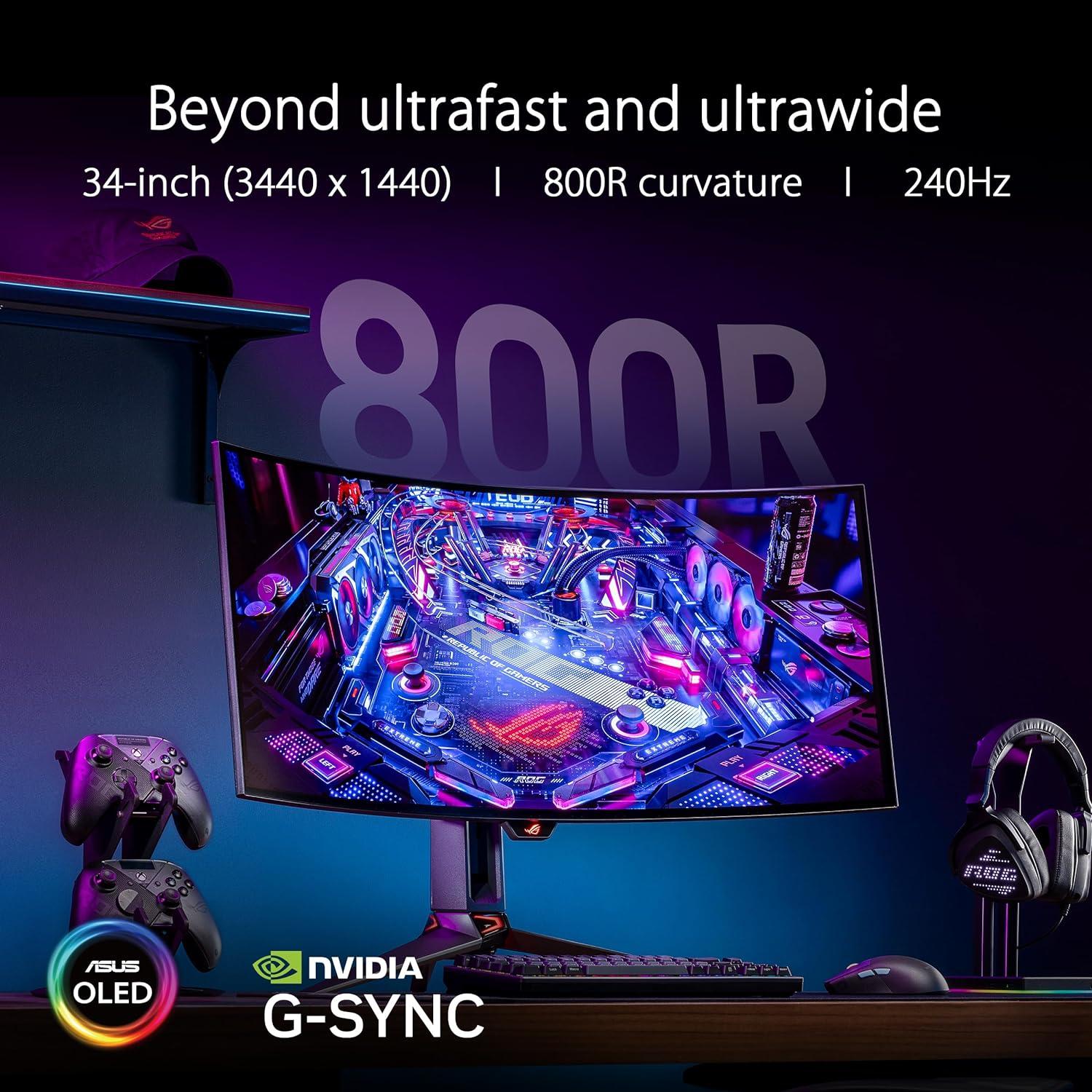 ASUS ROG Swift 34” OLED Ultrawide 800R Curved Gaming Monitor (PG34WCDM) – 21:9 (3440 x 1440), 240Hz