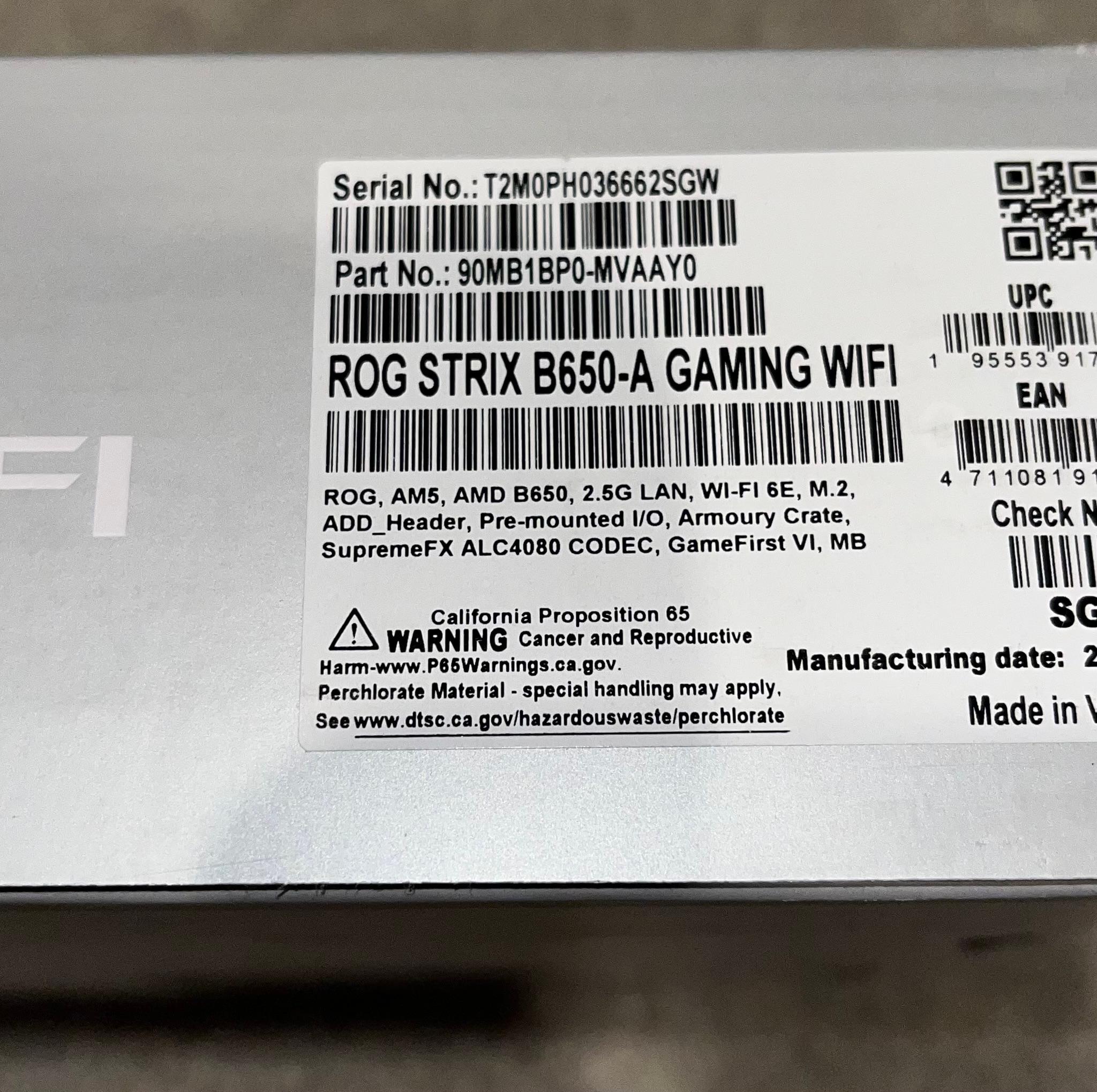 ASUS ROG STRIX B650-A GAMING WIFI (Socket AM5) AMD B650 ATX DDR5 Wi-Fi 6E AURA