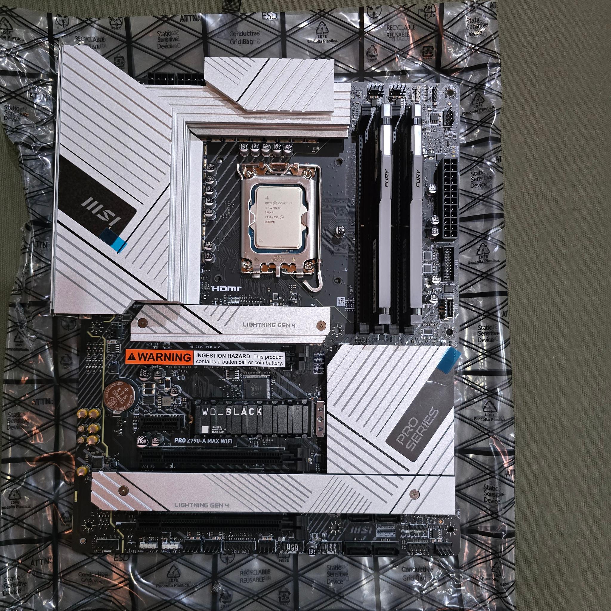 MSI Z790-A MAX WiFi Intel I7 12700KF Kingston Fury 32GB DDR5 WD SN850X 2TB SSD w/ Heatsink New