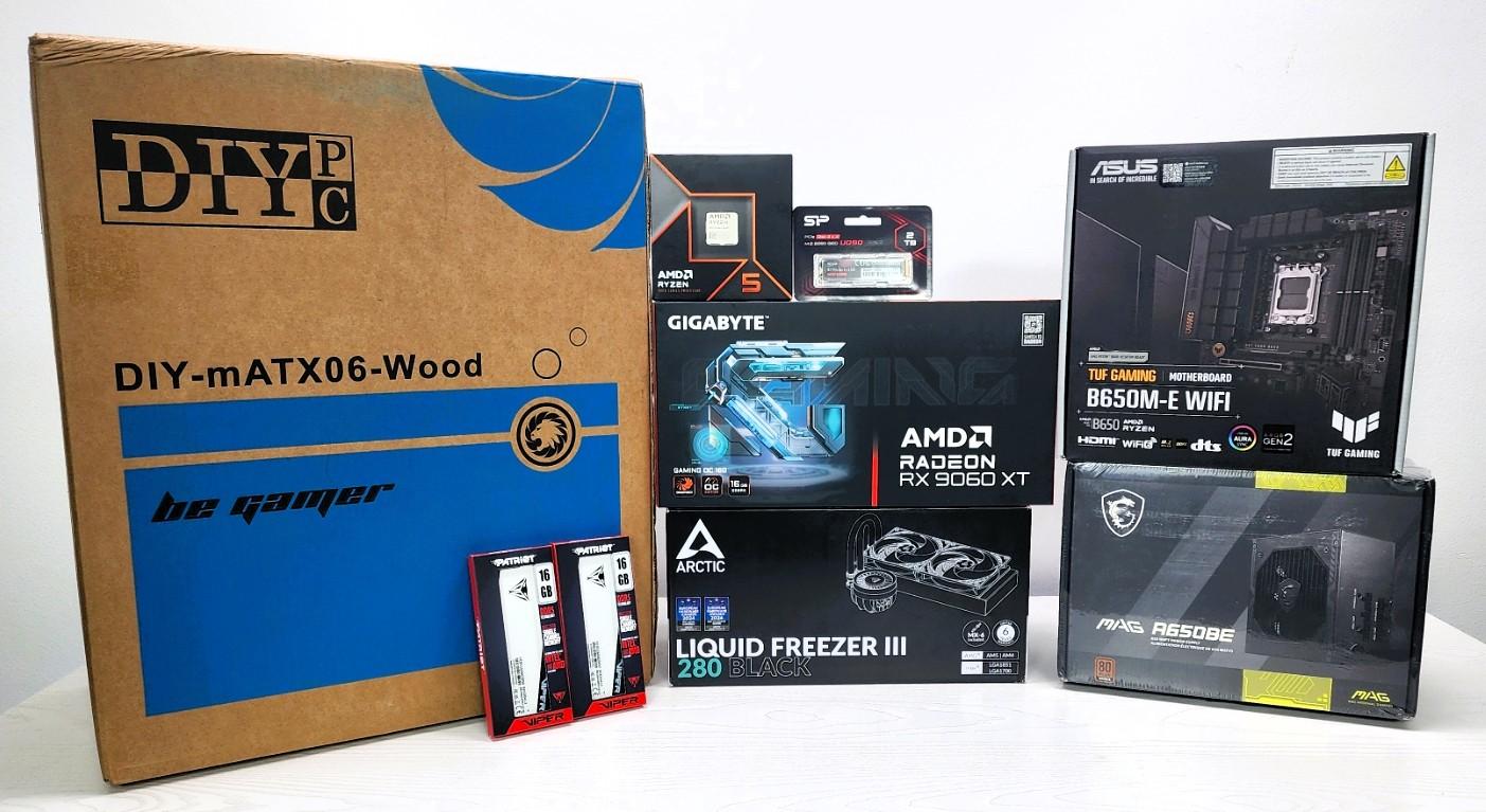ALL NEW Dark Wood - NO-RGB - Liquid Cooled 1440P Gaming PC - 9600X - 9060XT (16GB) - 32GB - 2TB