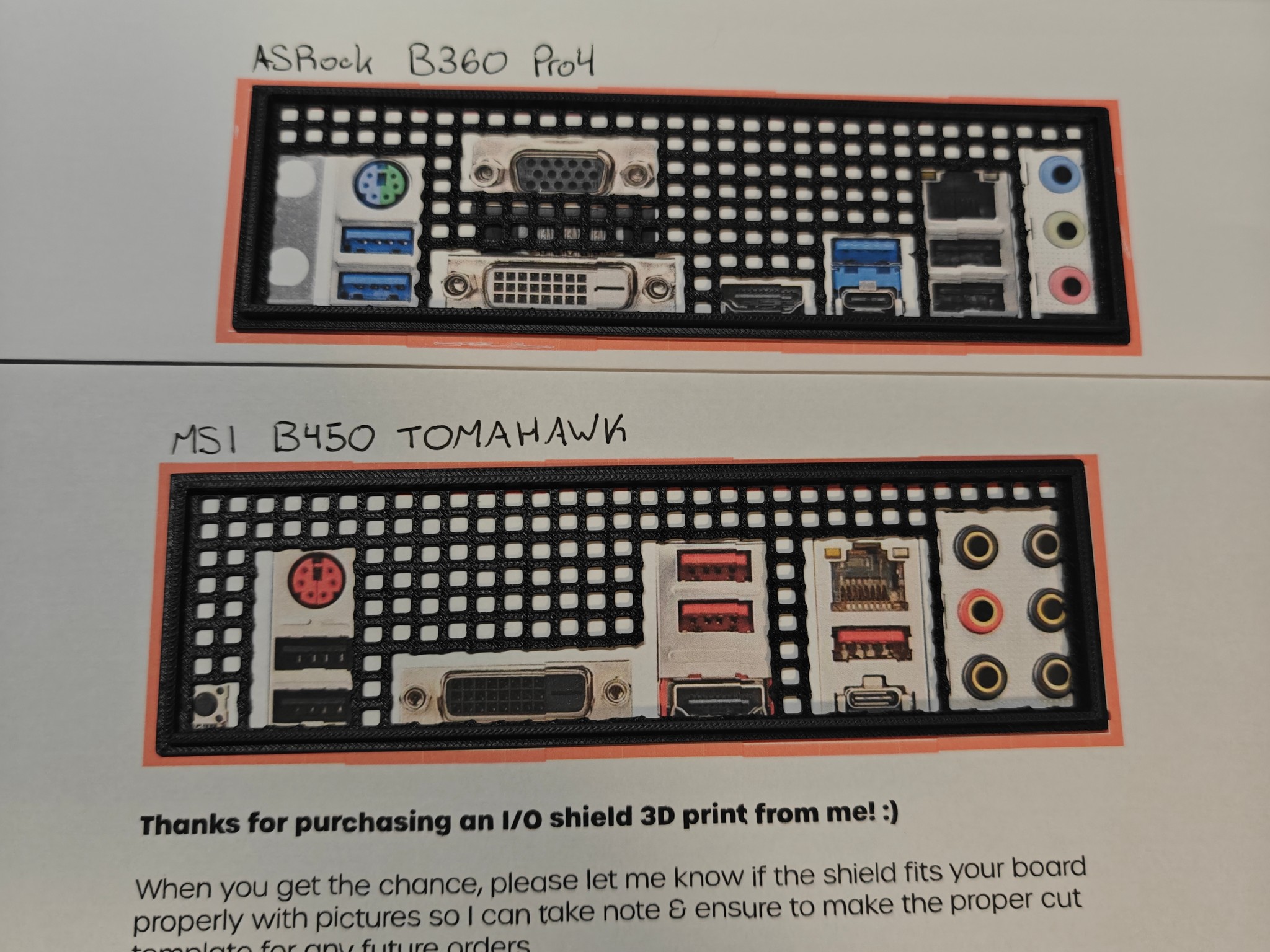 ASRock B360 Pro4 & MSI B450 TOMAHAWK I/O Shields [3D Print]