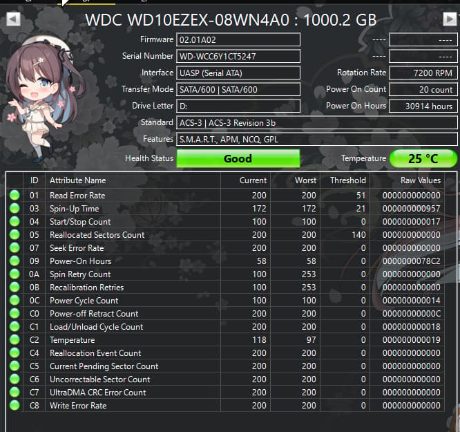 WD Blue 1TB 7200RPM SATA Hard Drive | Tested & Healthy