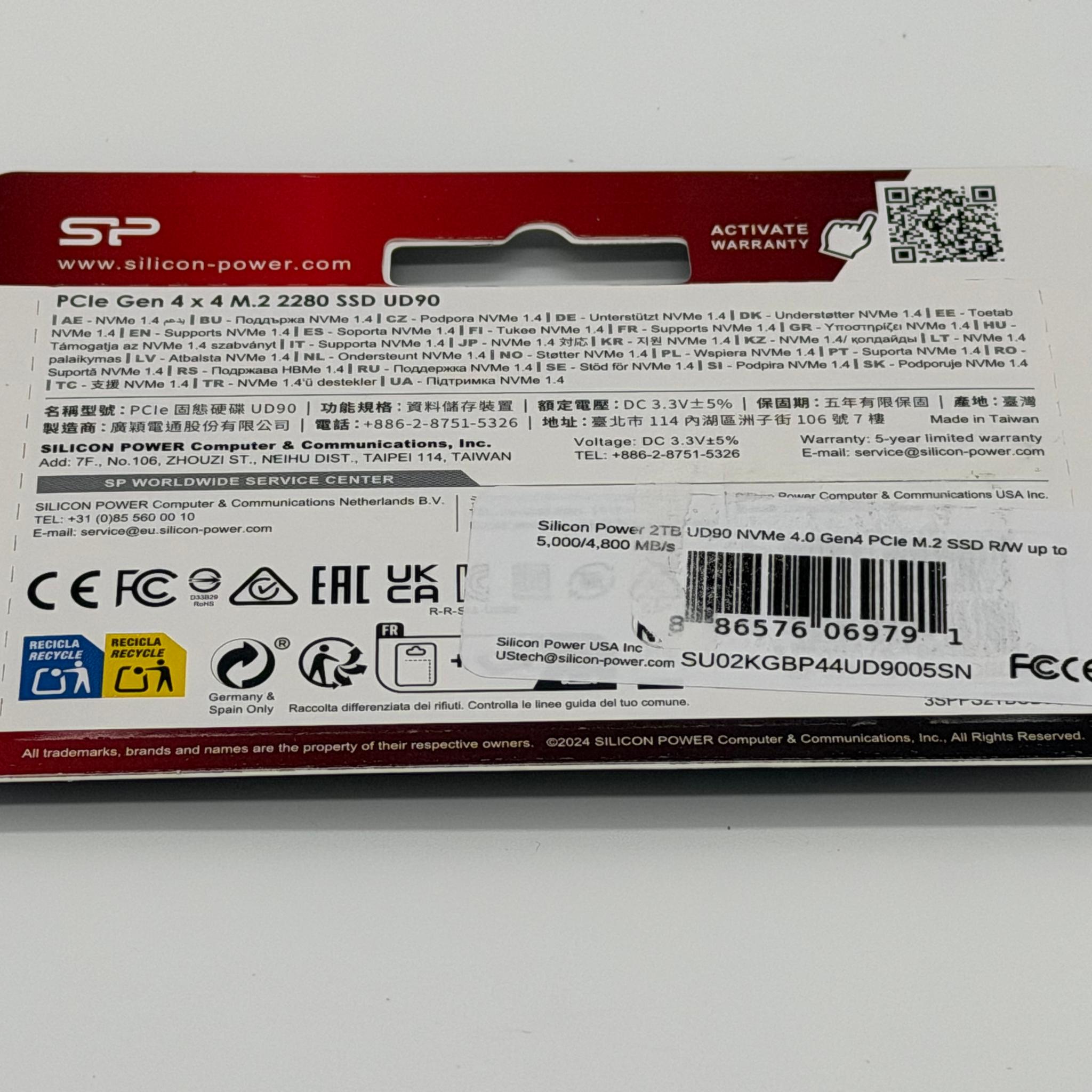 Silicon Power 2TB UD90 NVMe PCIe Gen4 M.2 SSD (Model SP02KGBP44UD9005)