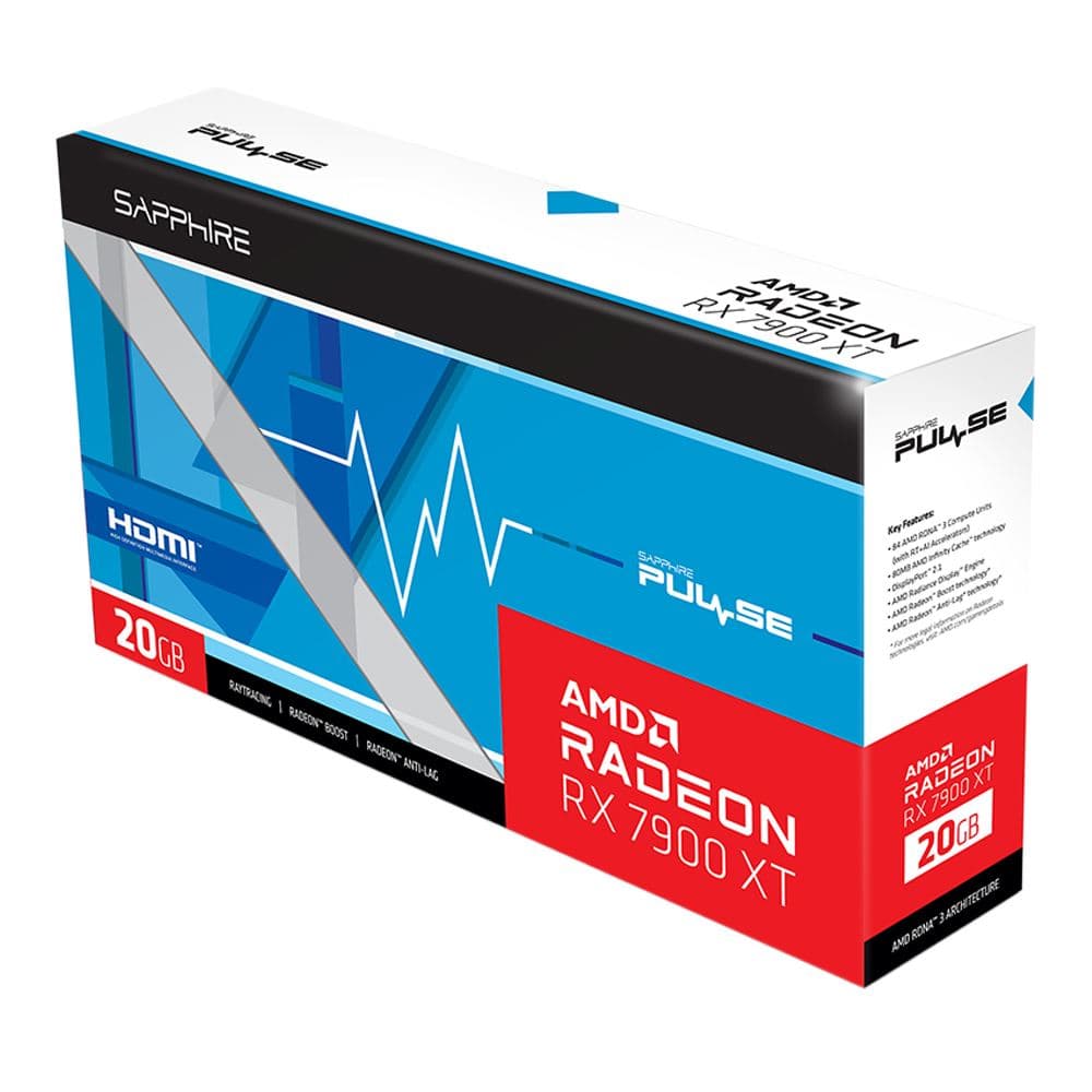 Sapphire Technology AMD Radeon RX 7900 XT Pulse Overclocked Triple Fan 20GB GDDR6 PCIe 4.0 GPU
