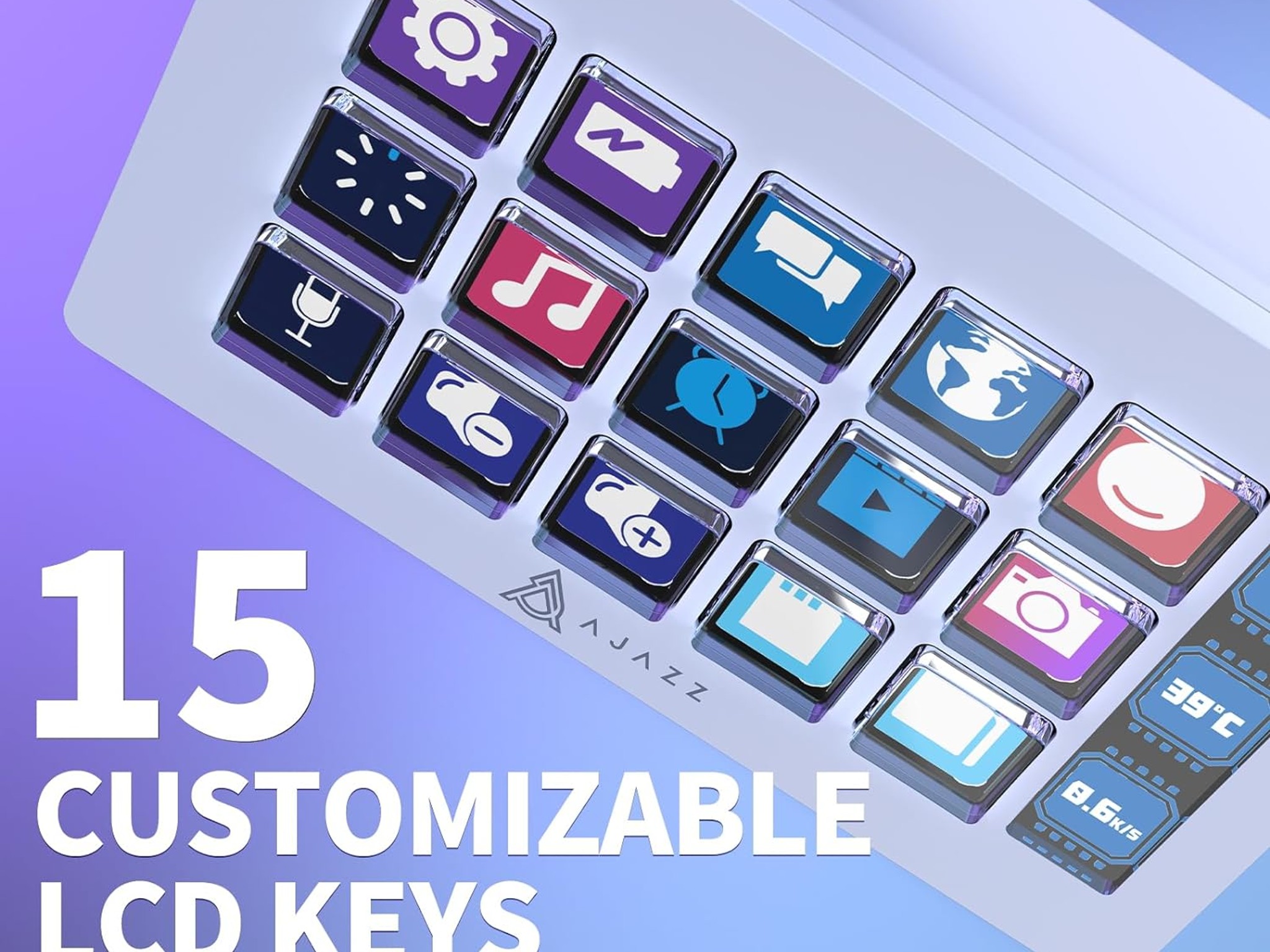 A.JAZZ AKP153 Stream Studio Controller Keypad Type-c Wired with 15 Macro LCD Key