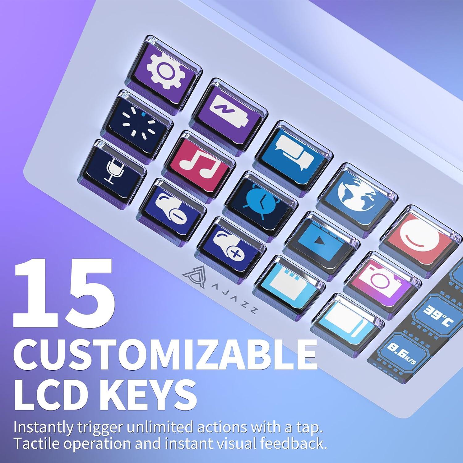 A.JAZZ AKP153 Stream Studio Controller Keypad Type-c Wired with 15 Macro LCD Key