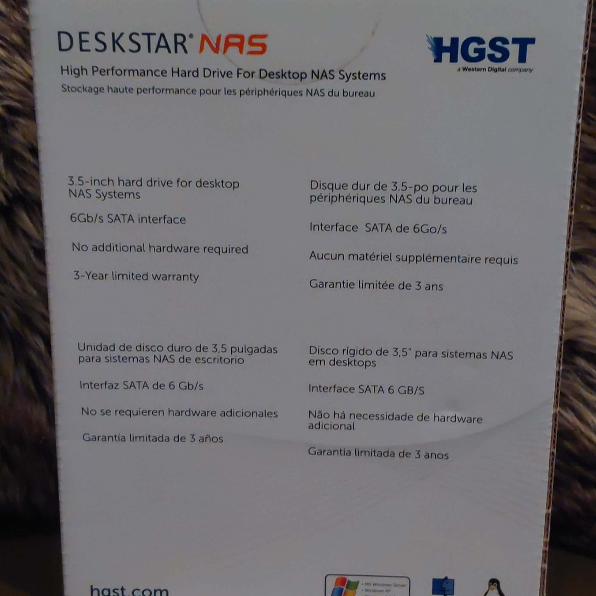 NEW HGST Deskstar 4TB NAS 3.5 in. Internal Hard Drive (Retail Kit - Model H3IKNAS4000327SN)