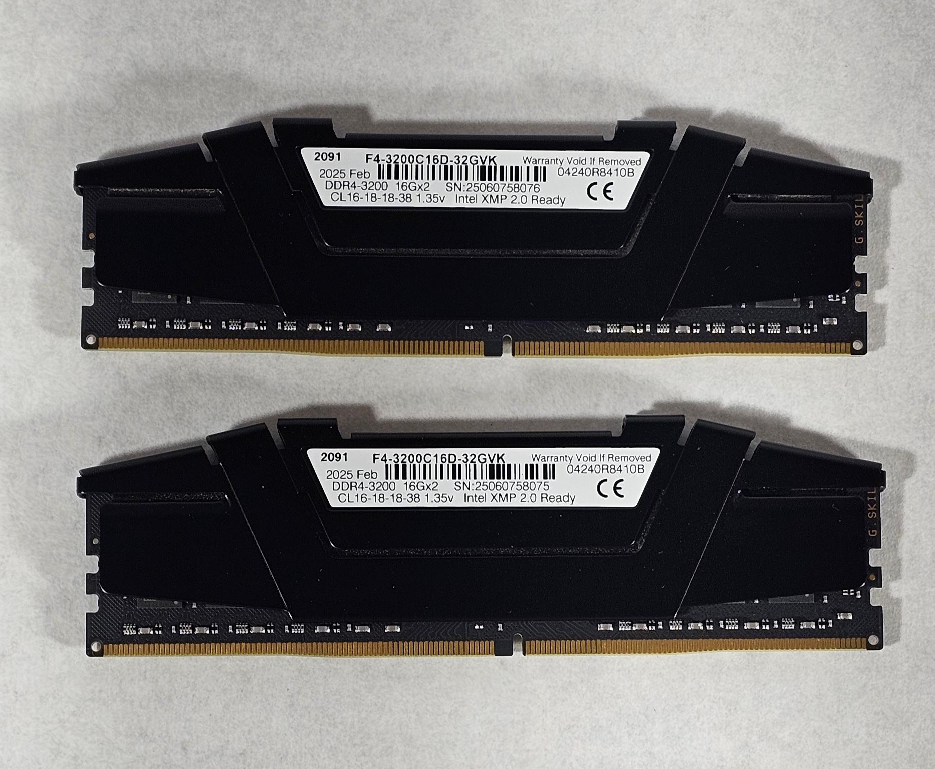32GB DDR4 (2x16GB) 3200MT/s CL16 G.SKILL RIPJAWS V Series