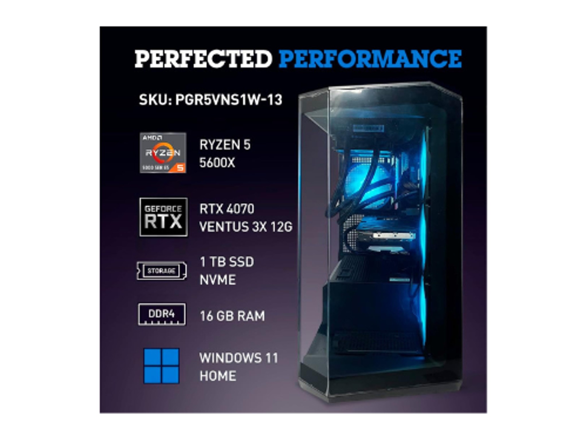 NSX Phoenix Ryzen 5 5600X, RTX 4070 12GB, 16GB DDR4 3600, 1TB SSD NVME, Win 11, WiFi, Mouse/Keyboard