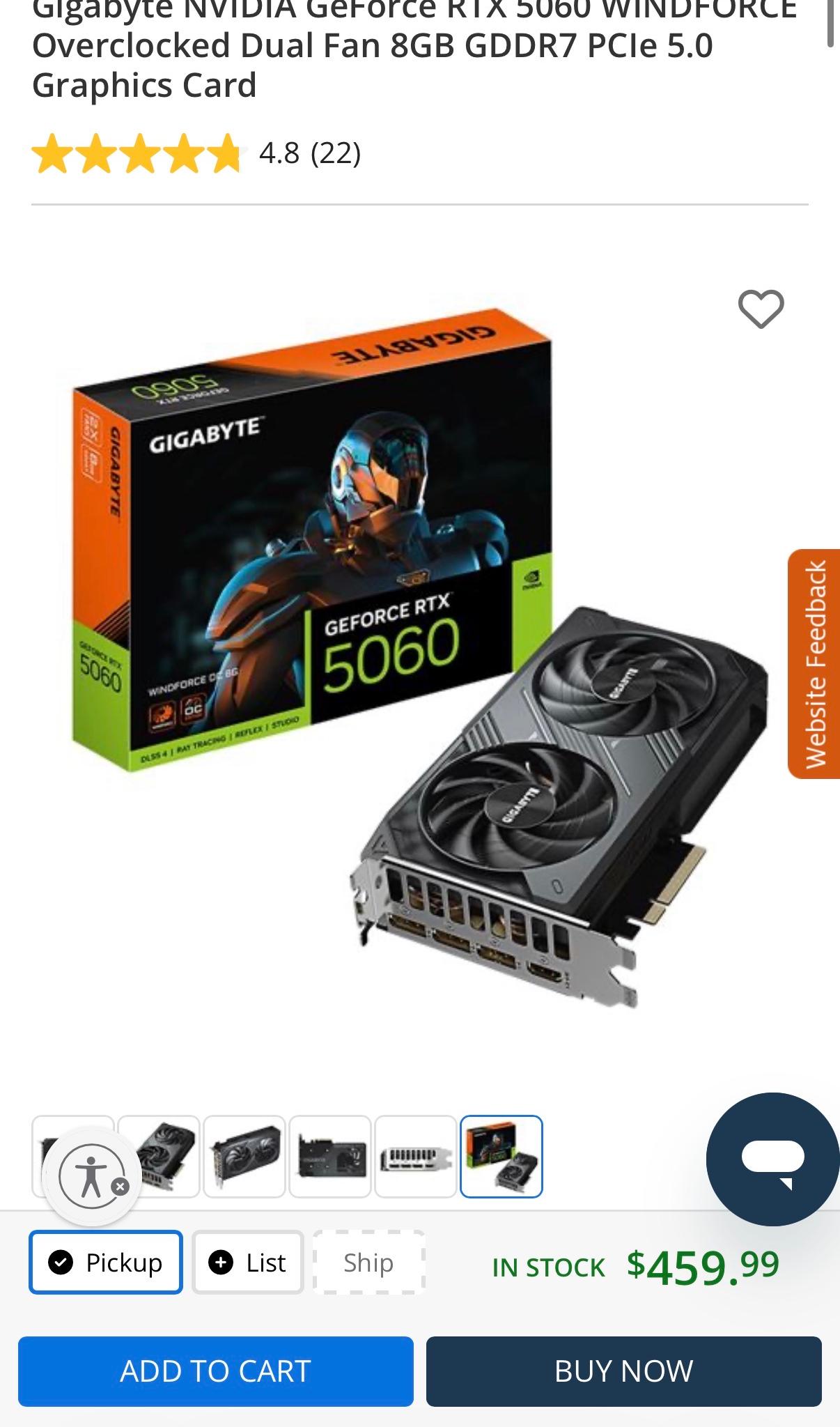 Gigabyte Windforce Nvidia GeForce RTX 5060 8gb GDDR7