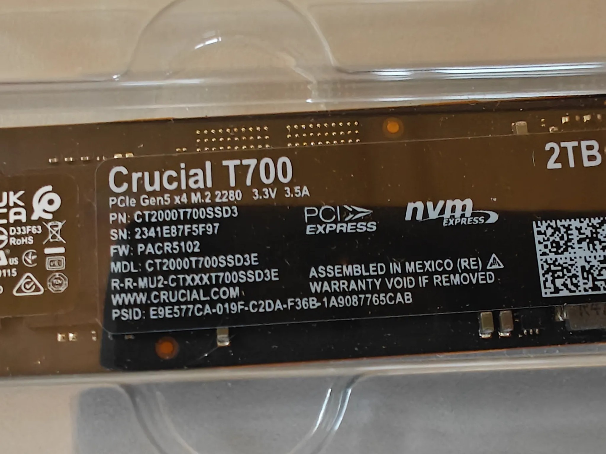 Crucial T700 2TB Gen5 NVMe M.2 SSD - Up to 12,400 MB/s
