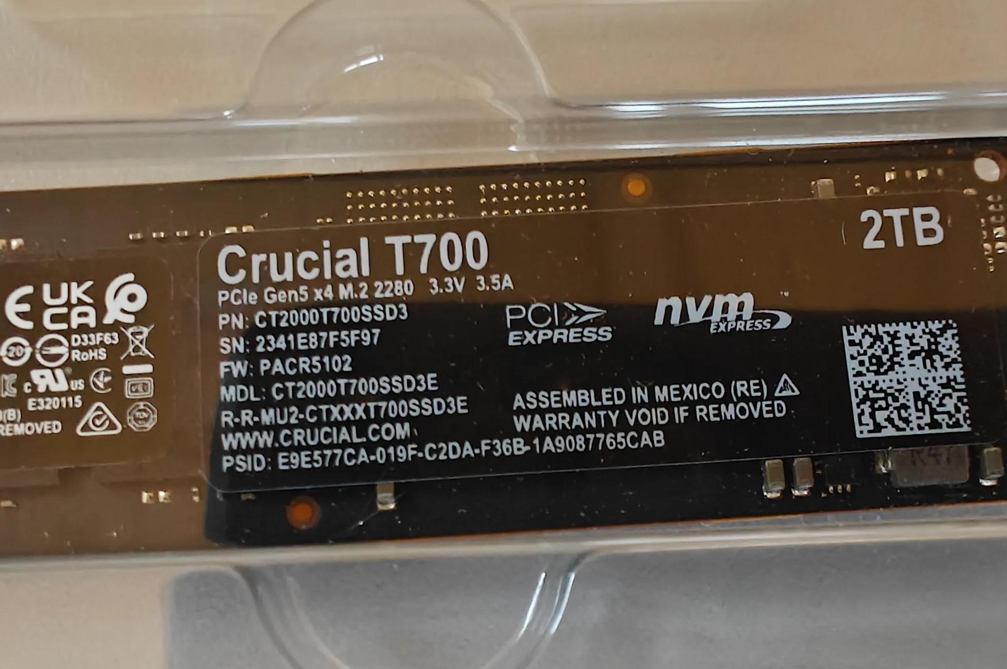 Crucial T700 2TB Gen5 NVMe M.2 SSD - Up to 12,400 MB/s
