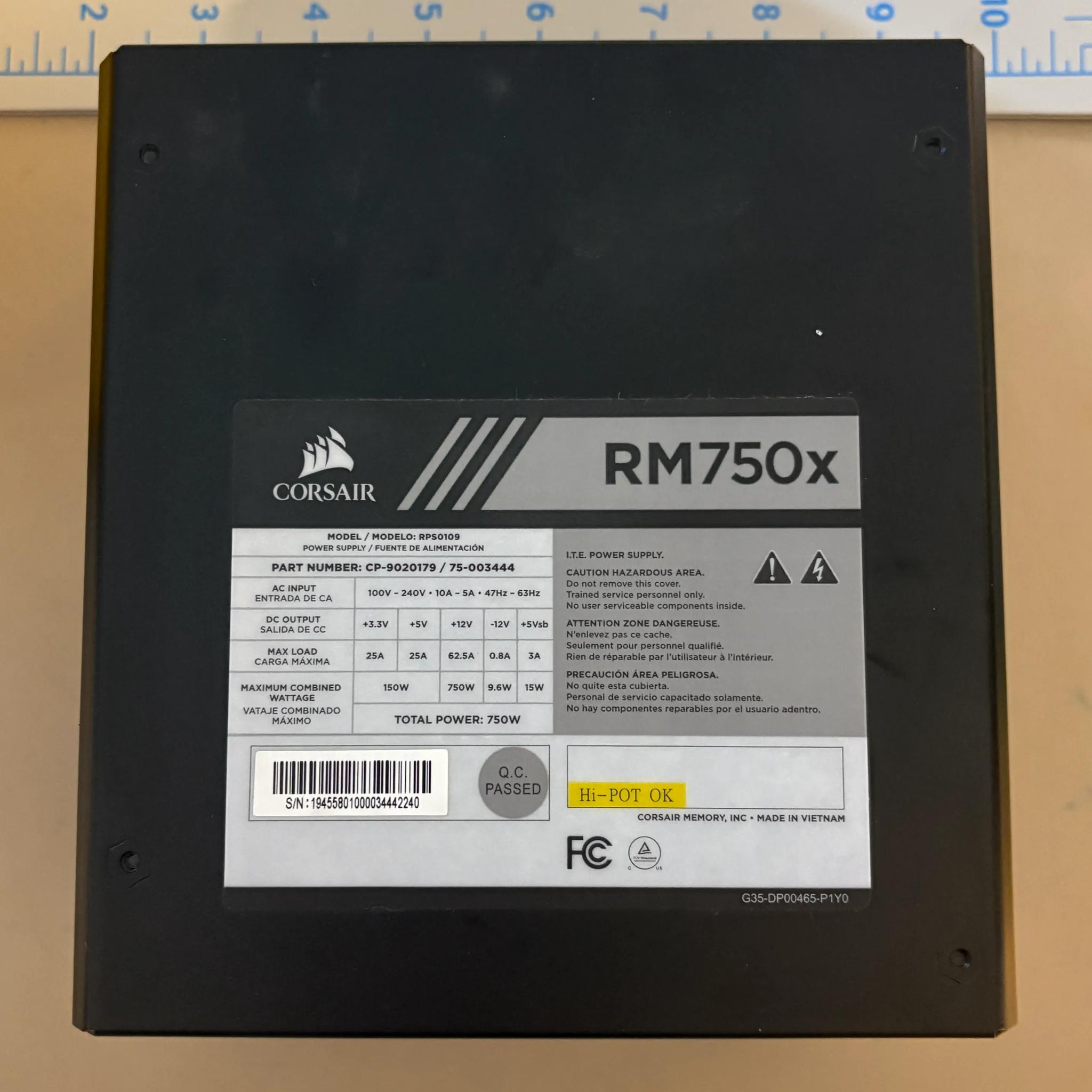 Corsair RM750x, 750 Watt, 80+ Gold Certified, Fully Modular Power Supply