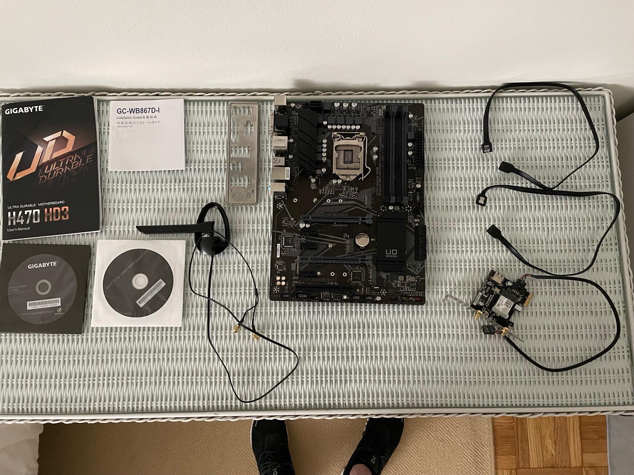 Intel H470 HD3 Ultra Durable Motherboard (With Manuals, CDs, & SSD Cables (Plus Free WiFi Card))!