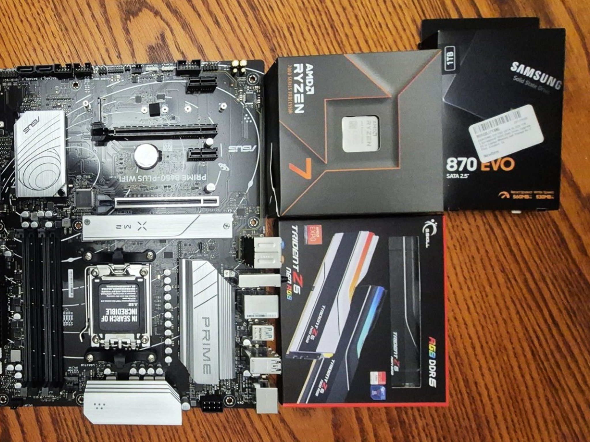 Asus Prime B650-plus Wifi AM5 Socket Mobo, Ryzen 7 7700X AM5 CPU, 32GB G.Skill RAM, 1TB SSD SATA Drv