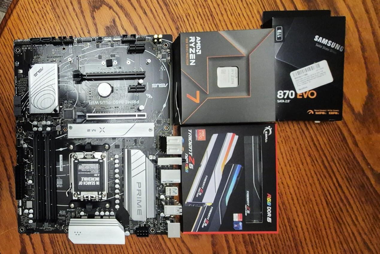 Asus Prime B650-plus Wifi AM5 Socket Mobo, Ryzen 7 7700X AM5 CPU, 32GB G.Skill RAM, 1TB SSD SATA Drv