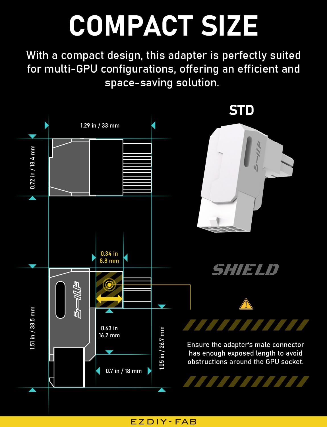 8-Pin PCIe GPU Power Adapter 90-Degree Angled Connector Aluminum White RVS 2 pack