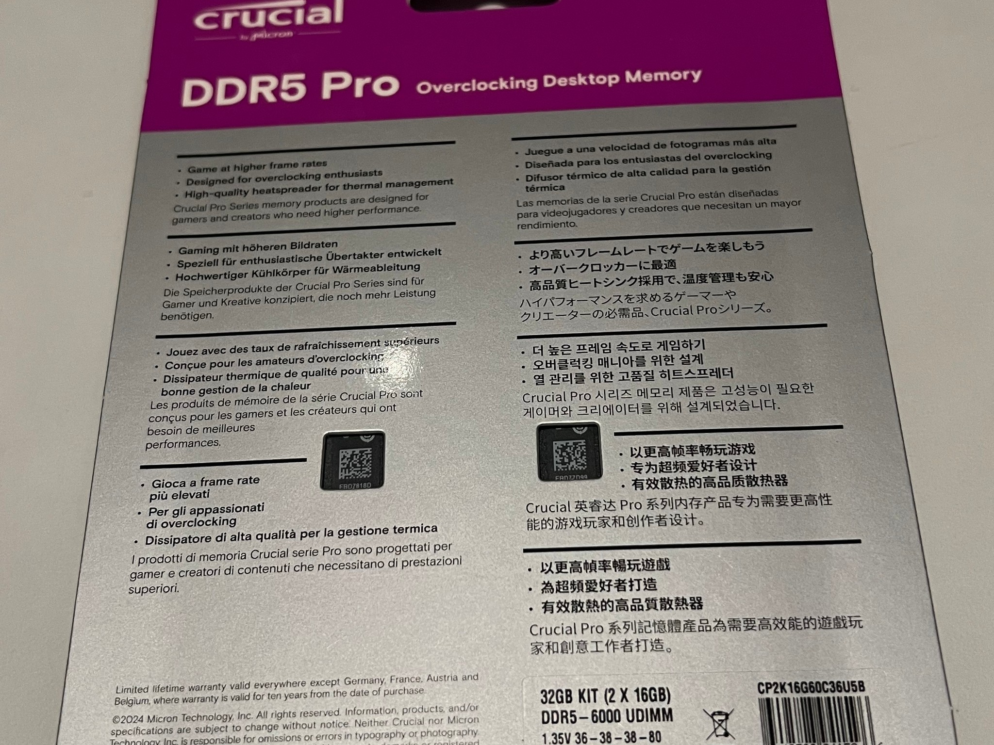 Crucial Pro Overclocking 32GB DDR5-6000 PC5-48000 CL36 Dual Channel Desktop Memory Kit Black