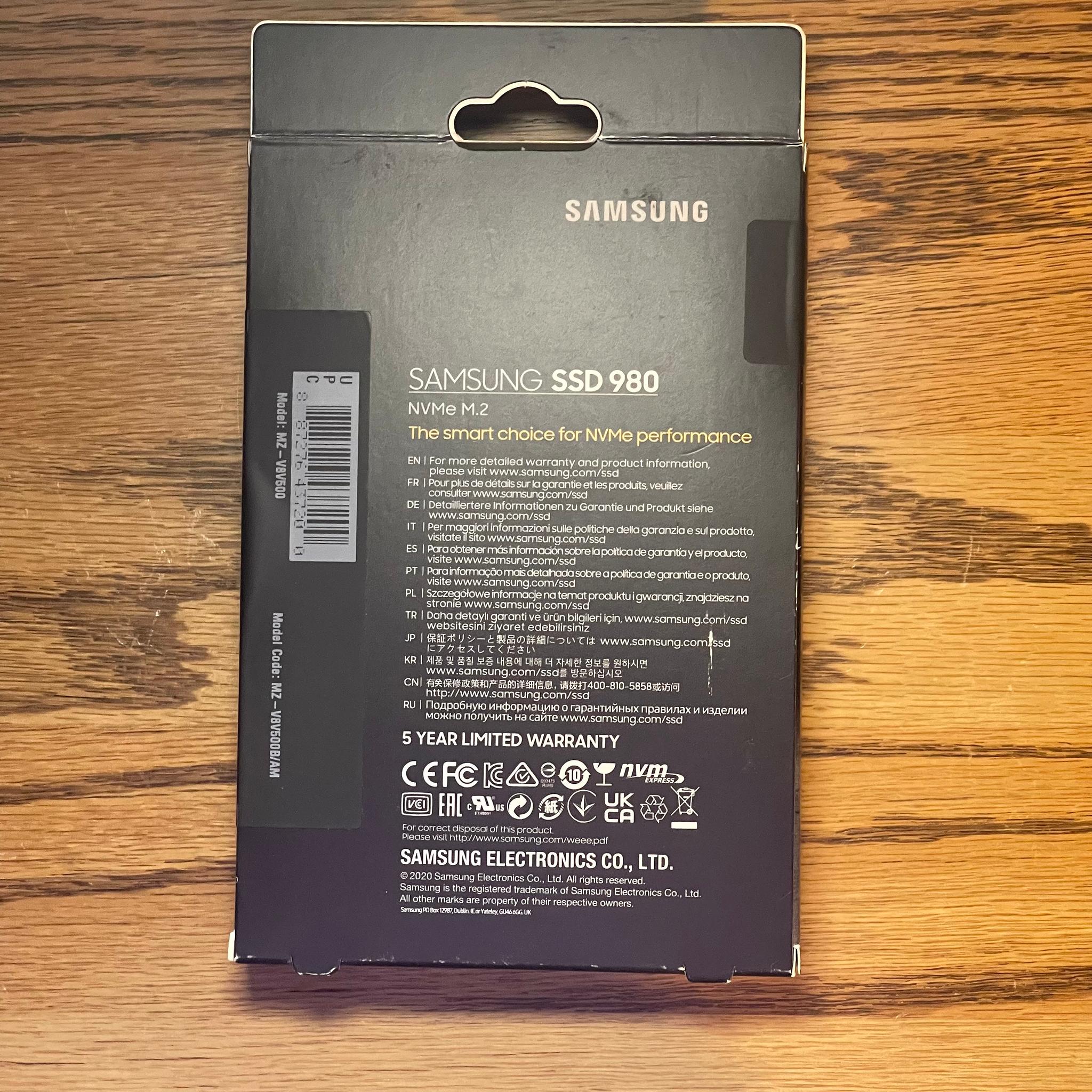 New, Samsung 980 500GB NVMe M.2 SSD