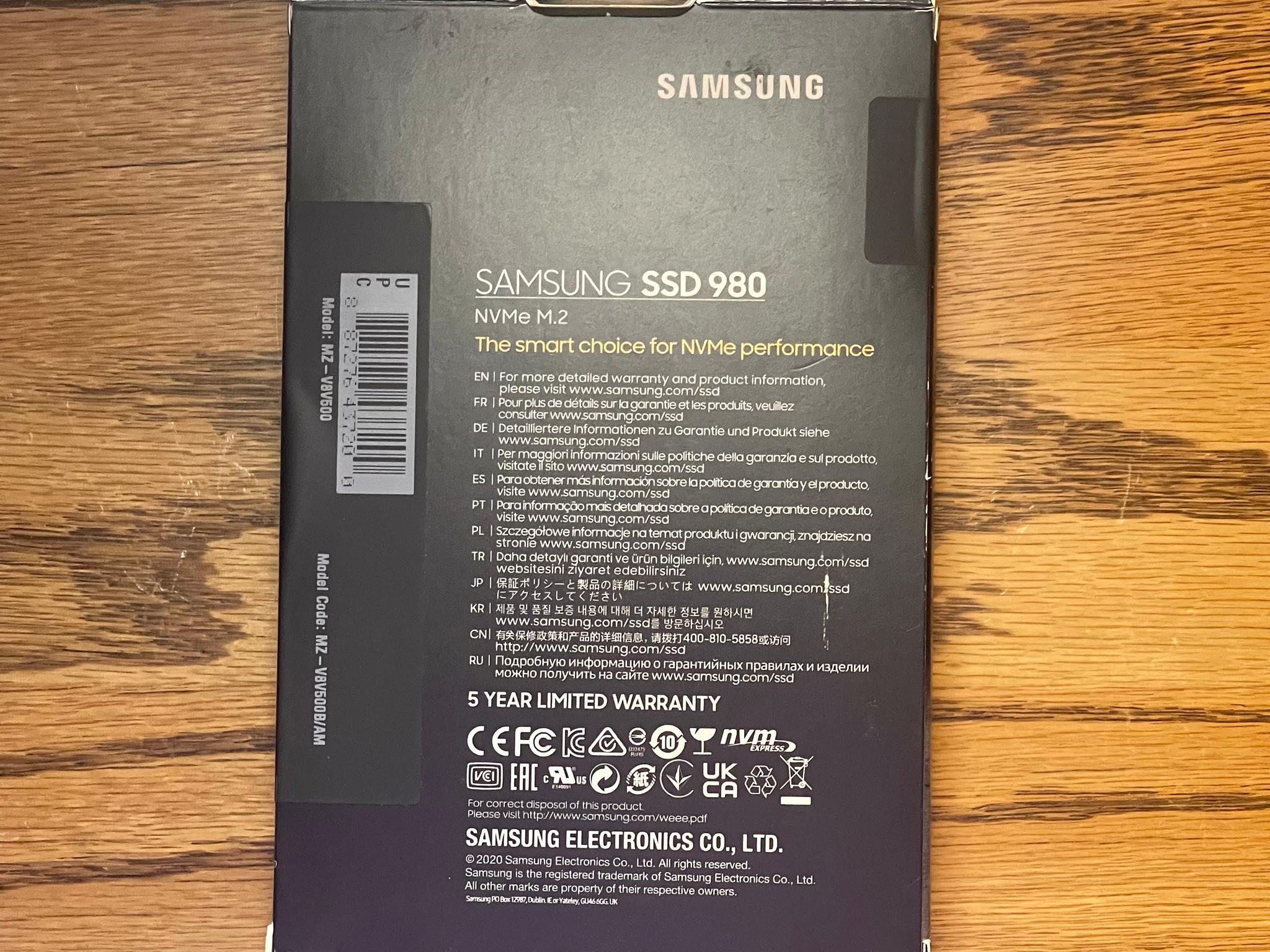 New, Samsung 980 500GB NVMe M.2 SSD