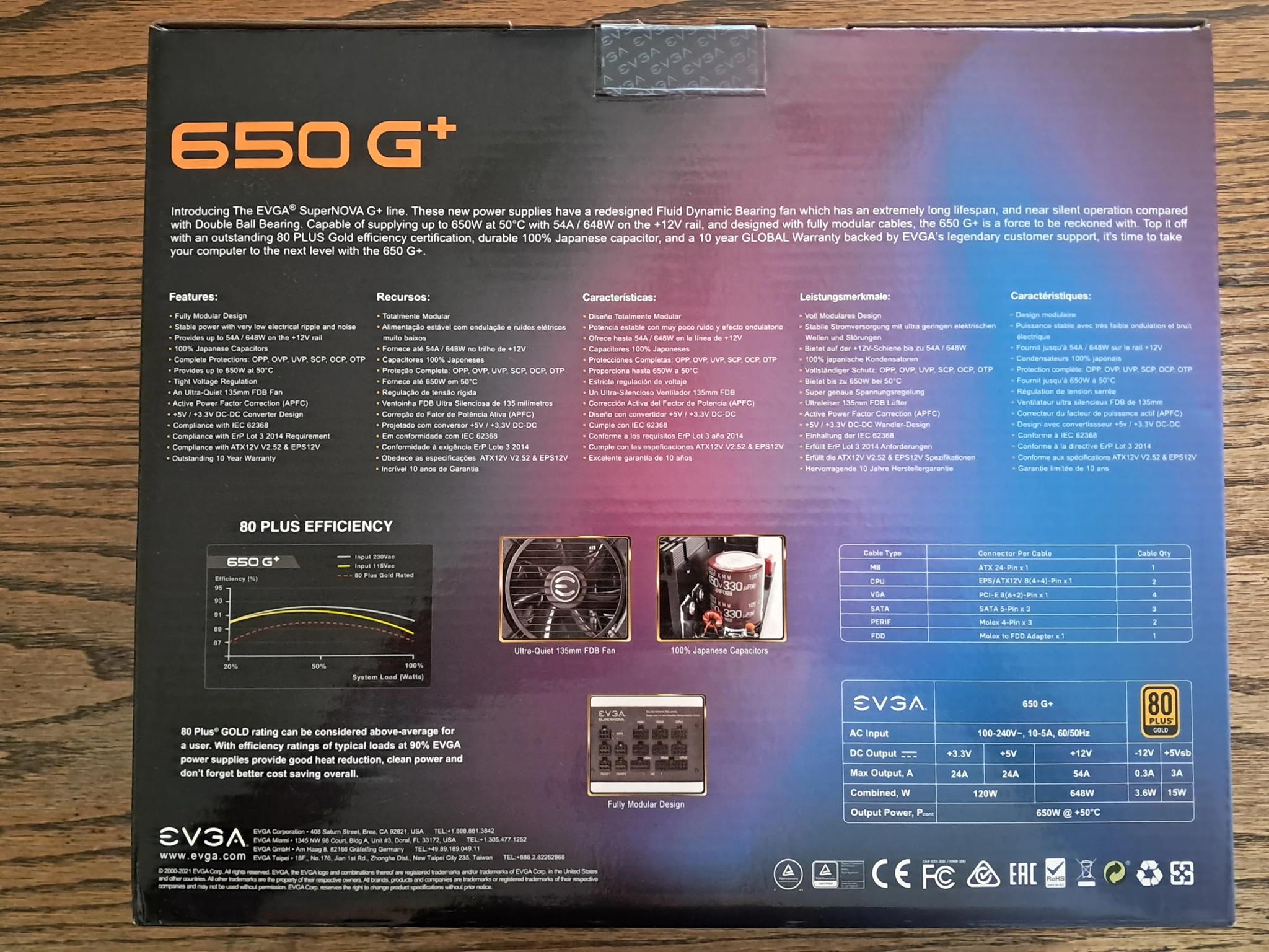 EVGA 650 G+ Supernova, 80+ Gold PSU
