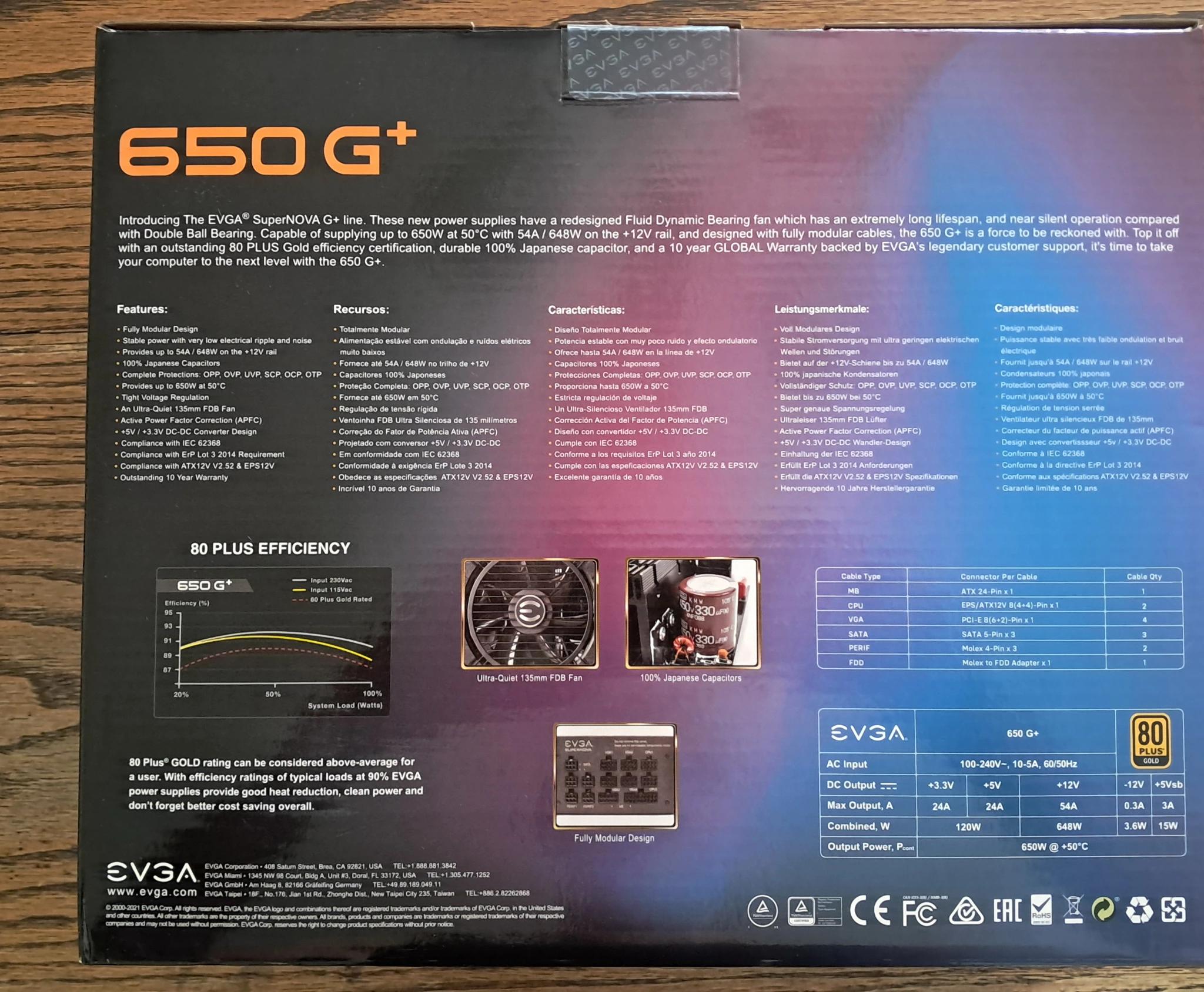 EVGA 650 G+ Supernova, 80+ Gold PSU
