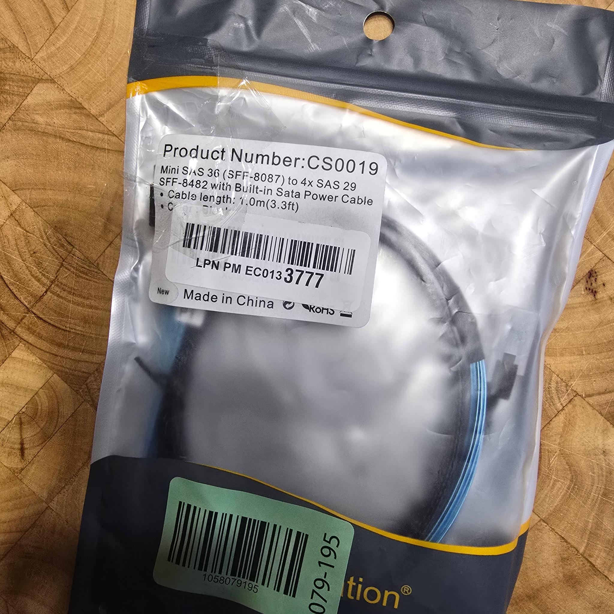 Mini SAS 4 SATA Cable 36 Pin SFF 8087 Host/Controller to 7 Pin SATA Target/Backplane PERC H310 RAID
