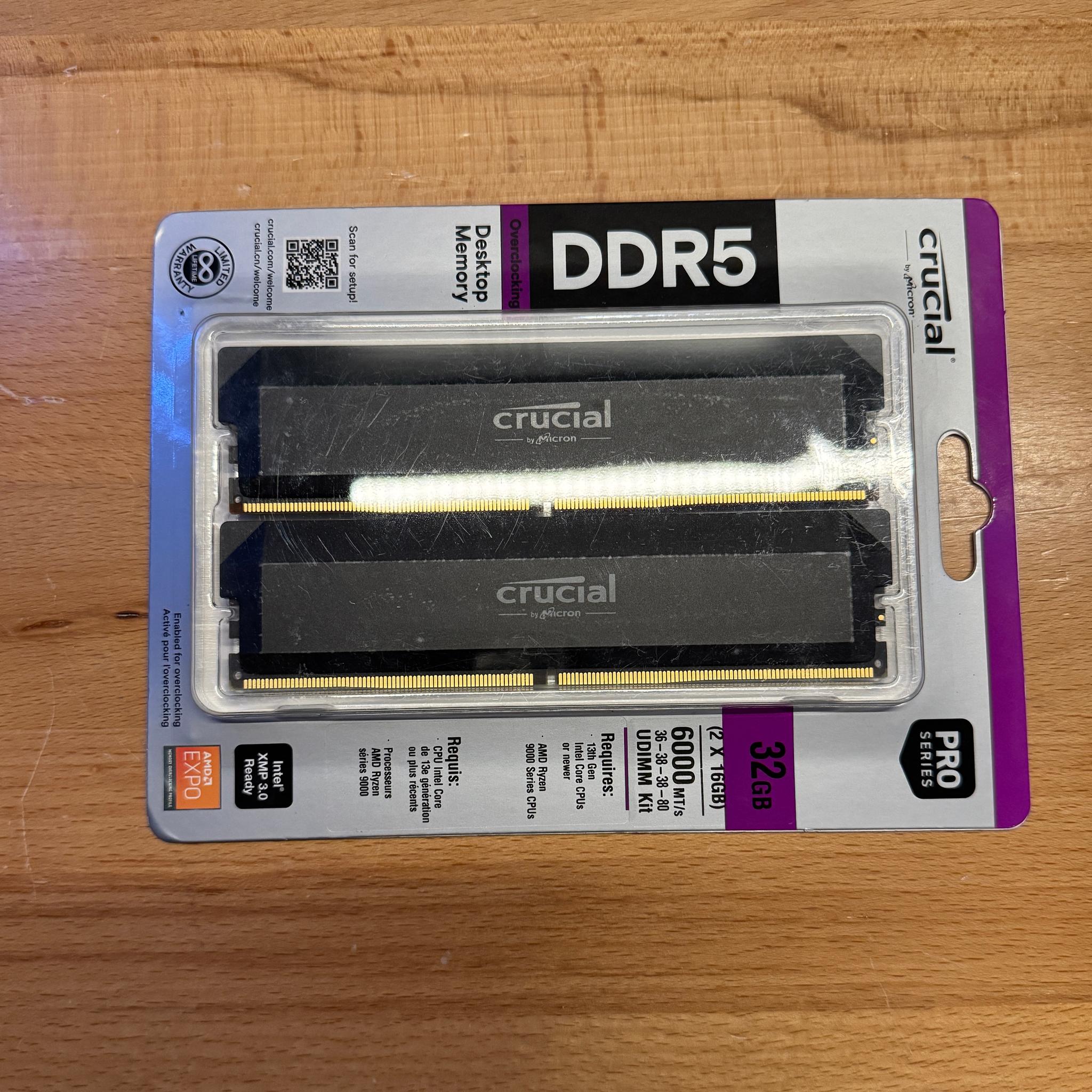 32GB (2x16GB) Crucial Pro DDR5 6000MHz
